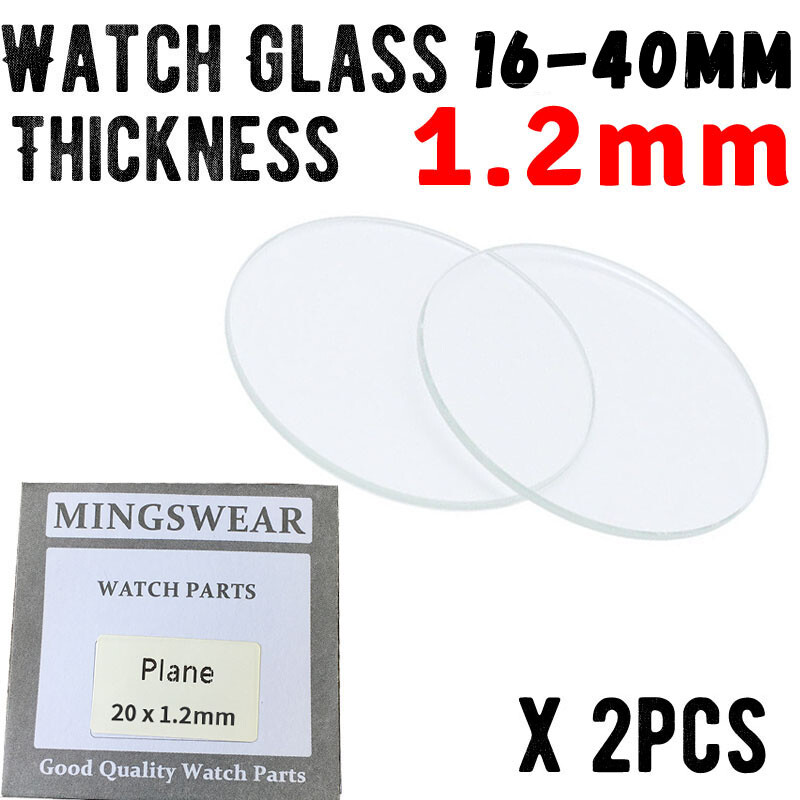 2x 1.2mm Flat Watch Crystal Repair Parts Tool Mirror Glass Round Lens 16mm-40mm