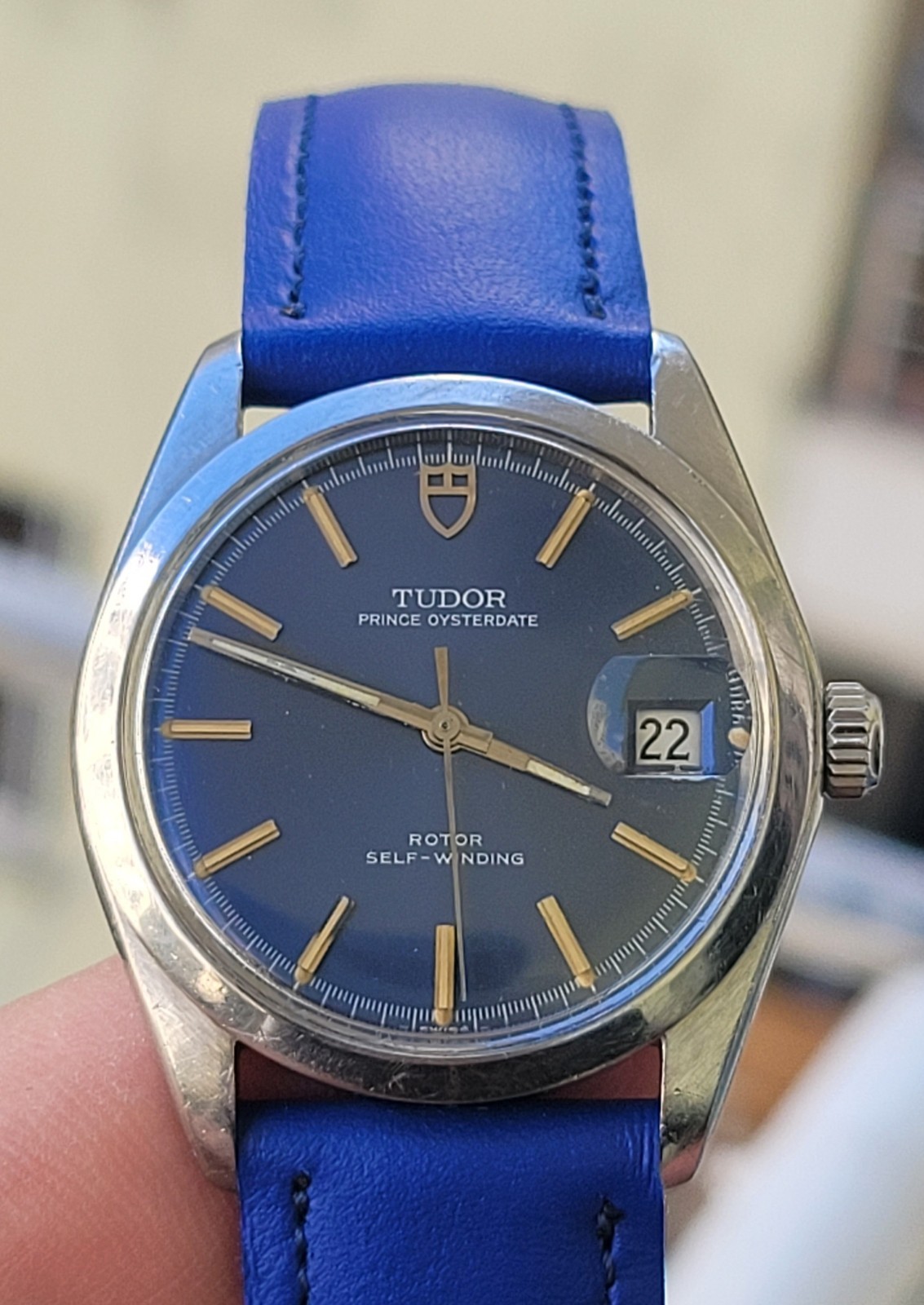 TUDOR ROLEX PRINCE OYSTERDATE ROTOR SELFWINDING RARE BLUE DIAL 34MM REF 90500