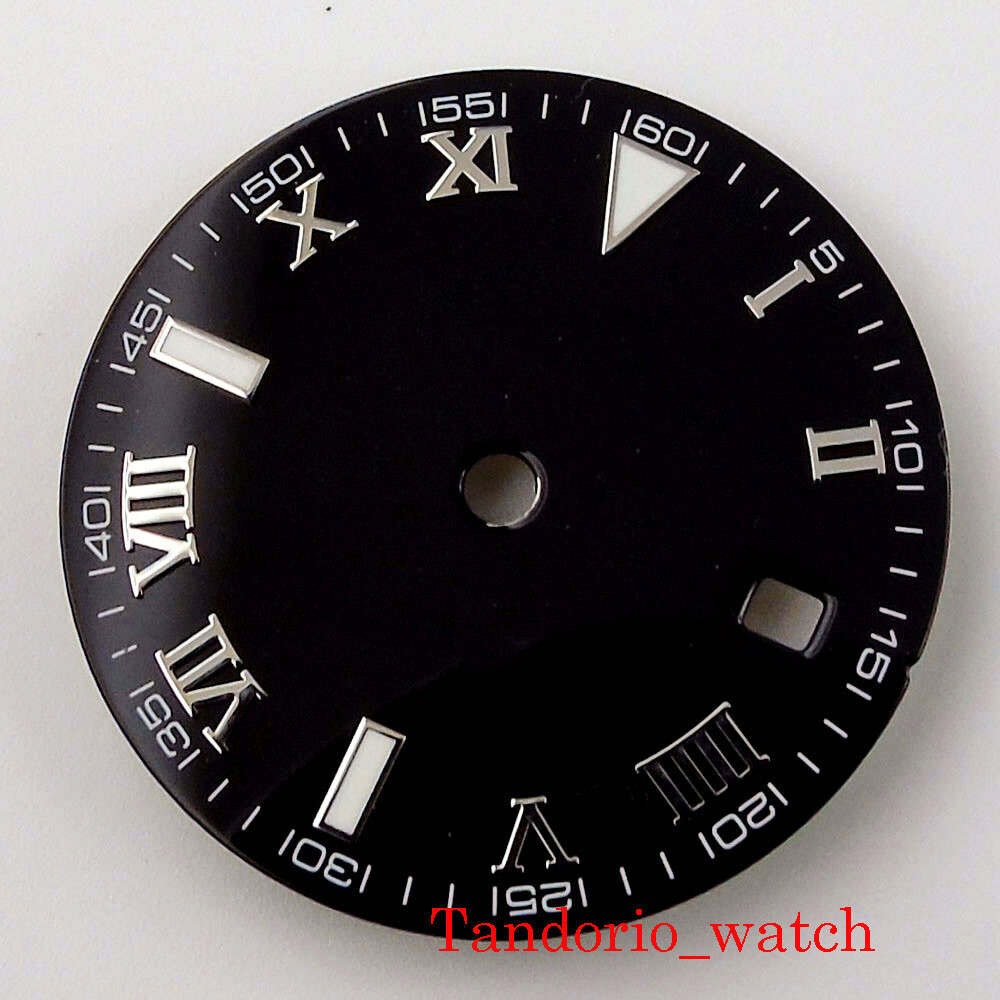 29mm Black no logo watch dial luminous for NH35A MIYOTA ETA 2824 PT5000 Movement