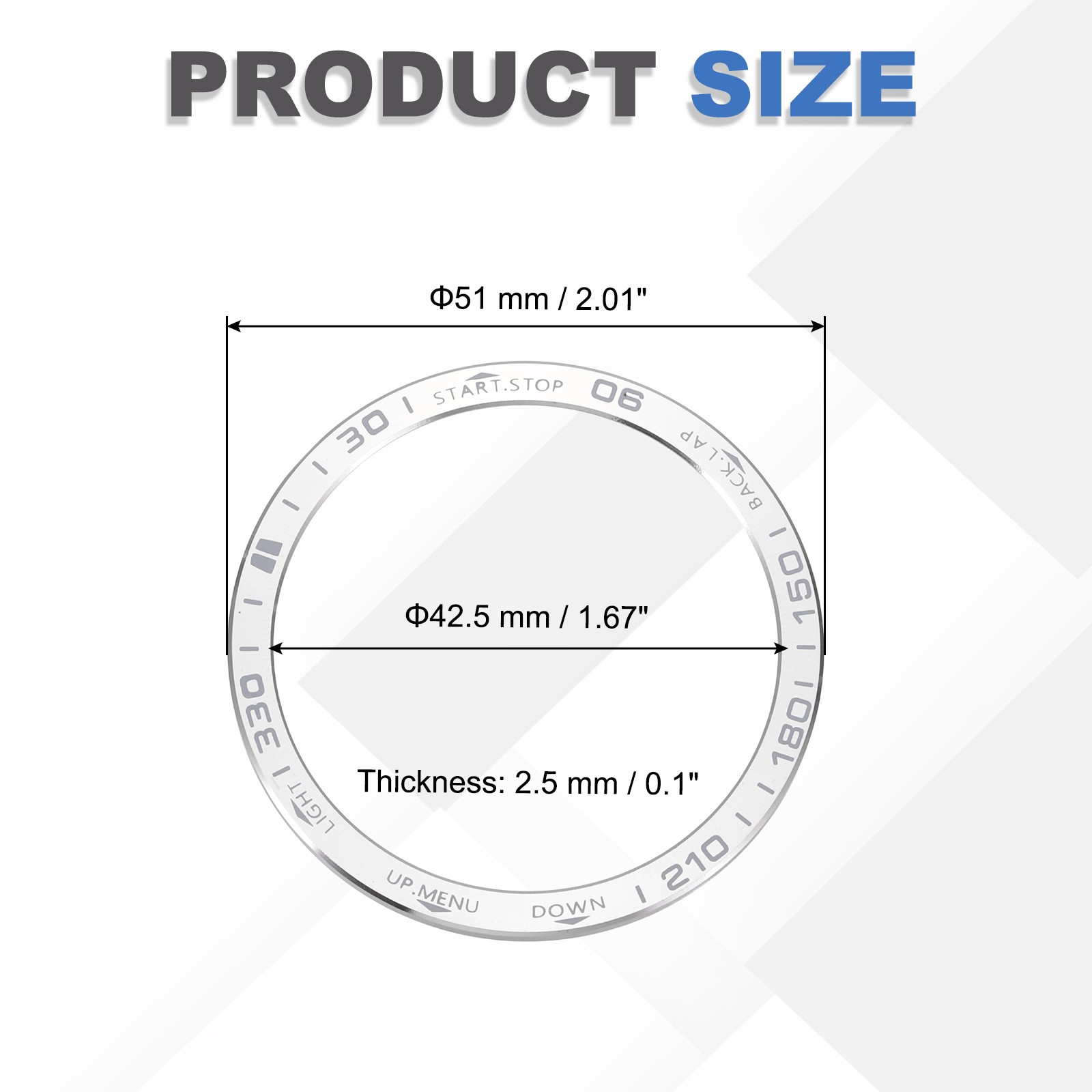 51mm Watch Bezel Stainless Steel Watch Bezel Ring Amoled Display Silver/Gray