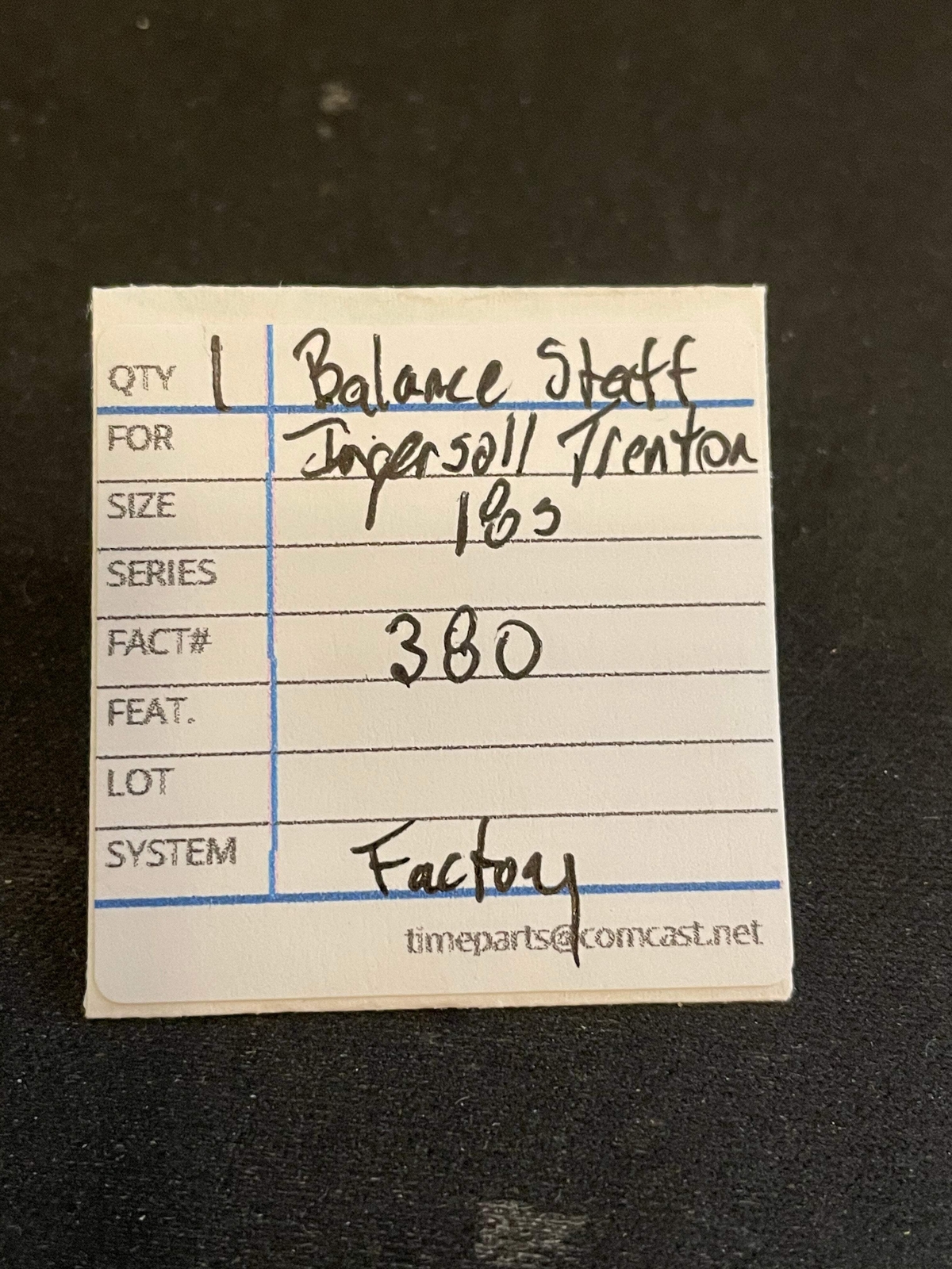 Ingersoll Trenton Factory Balance Staff for 18s Pocket Watch movements No. 380
