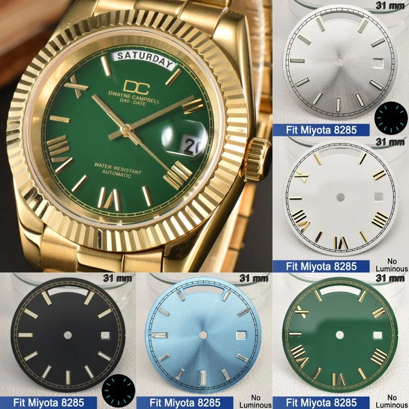 31mm Sunray Dial for Miyota 8218 Blue Luminous Roman Date Watch Face Replacement