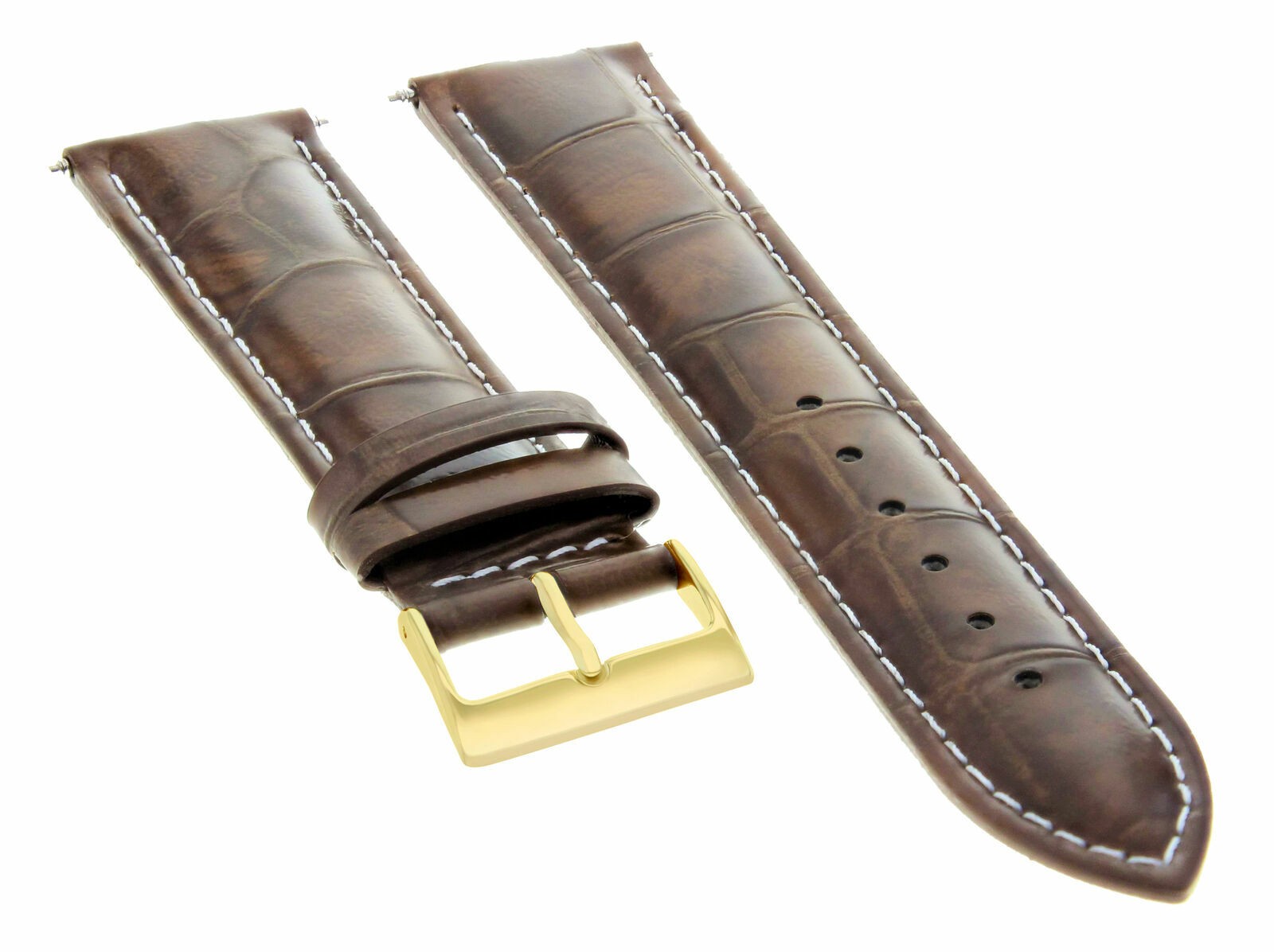 20MM LEATHER WATCH STRAP BAND FOR SEIKO PREMIER LIGHT BROWN WHITE STITCHING GOLD