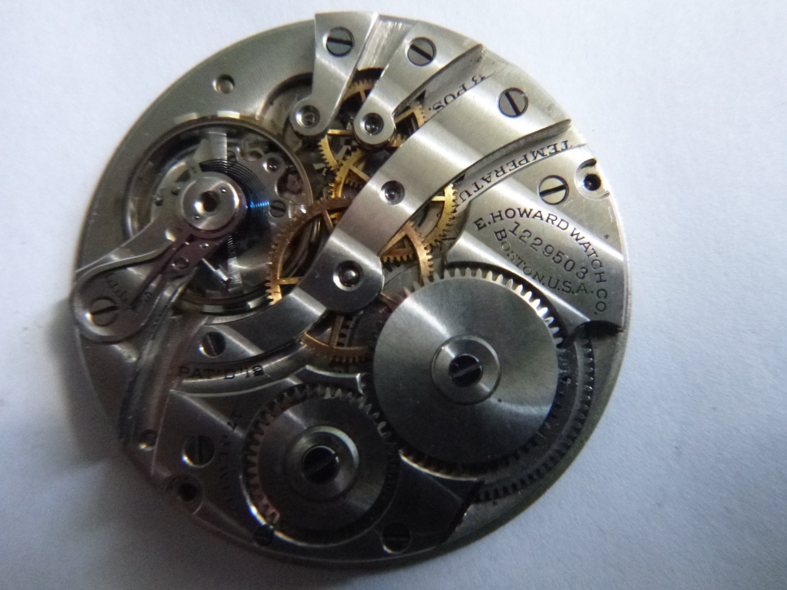 12 x 14s Howard 17j pocket watch Movement #1229503 for parts/repair ticks