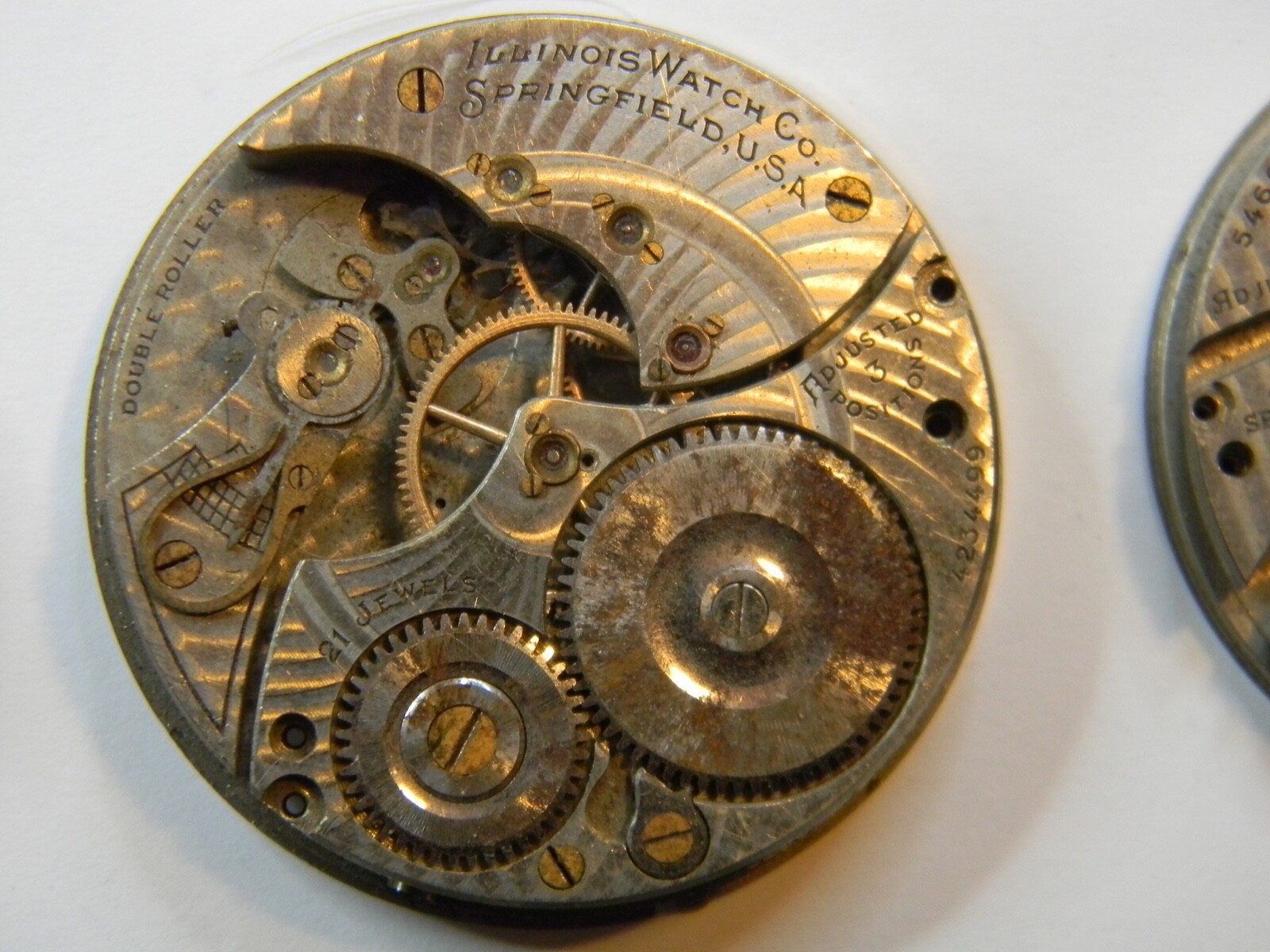 6 VINTAGE ILLINOIS 21J PRIVATE LABEL POCKET WATCH MOVEMENT LOT – PARTS OR REPAIR