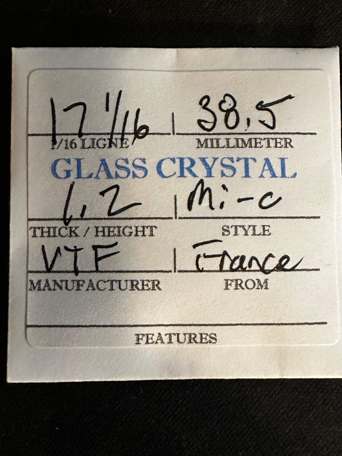 VTF Vintage Beveled Glass Pocket Watch Crystal 17-1/16 (~38.5mm) – NOS