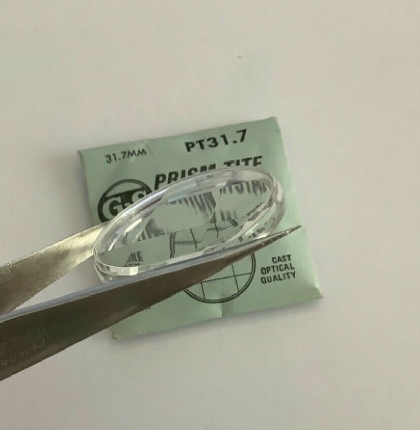 GS PT PRISM-TITE 9 FACET FASHION WATCH CRYSTAL w/ring NOS (16mm to 35.8mm)