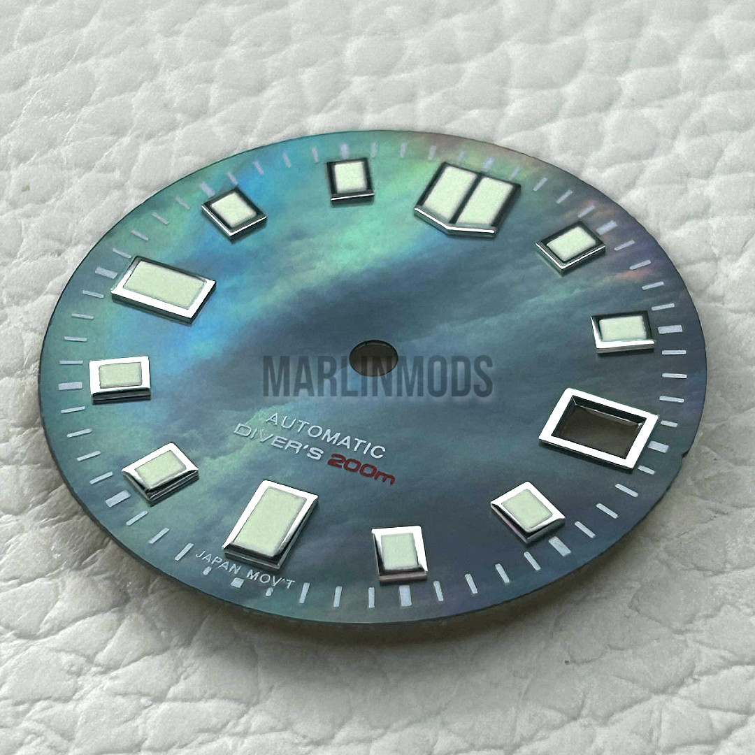 NH35A NH36 29mm Black MoP Dial Indices Mod Watch Part Date Green Luminous