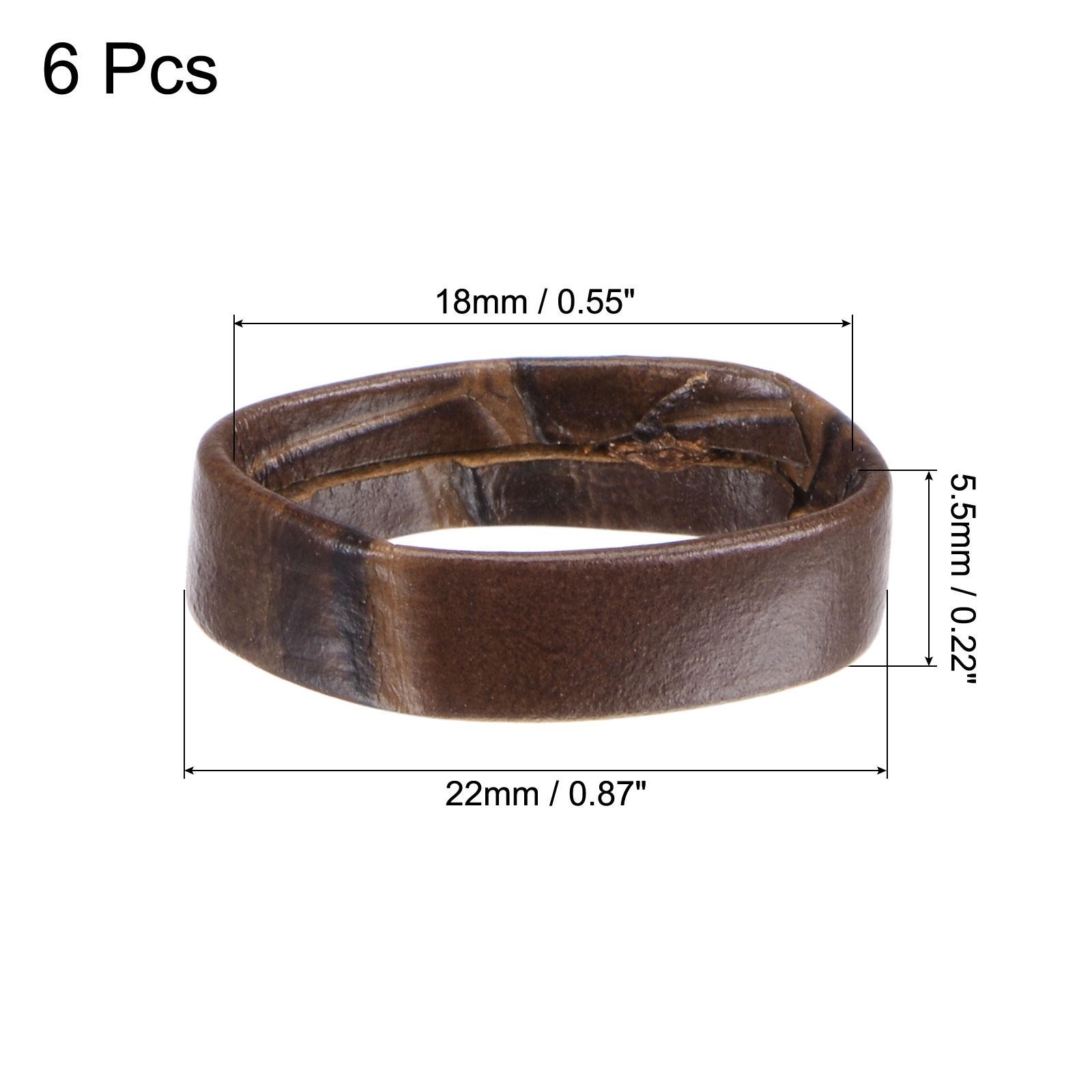6 Pcs PU Leather Loops Retaining Ring for 18mm Width Watch Band, Dark Brown