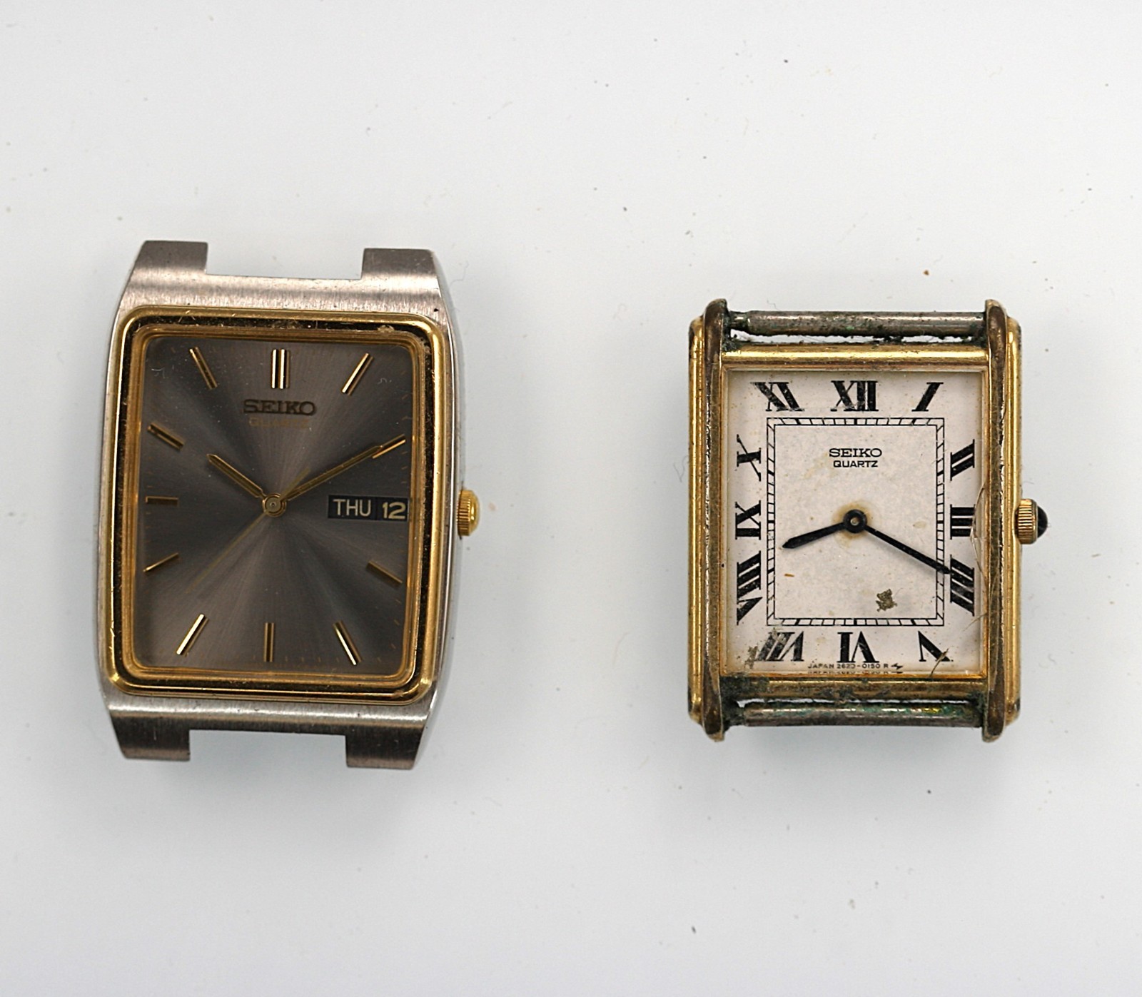 Seiko Watch Men Silver Gold Stainless Steel Battery Day Date Quartz NON-WORKING