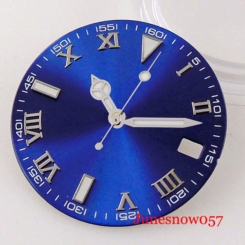 29MM Roman Numbers Fit NH35 MIYOTA ETA2824 Movement Men Blue Sunburst Watch Dial