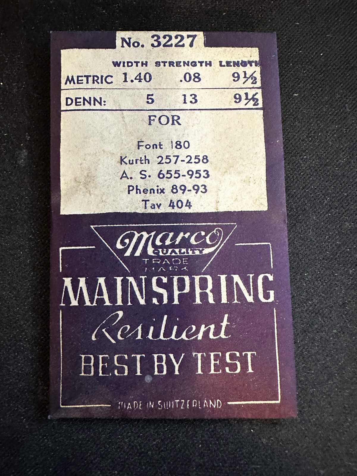 Marco Mainspring #3227 for AS 1323, Bulova 9AS, 10BRC, Kurth 257, 258, Tavannes