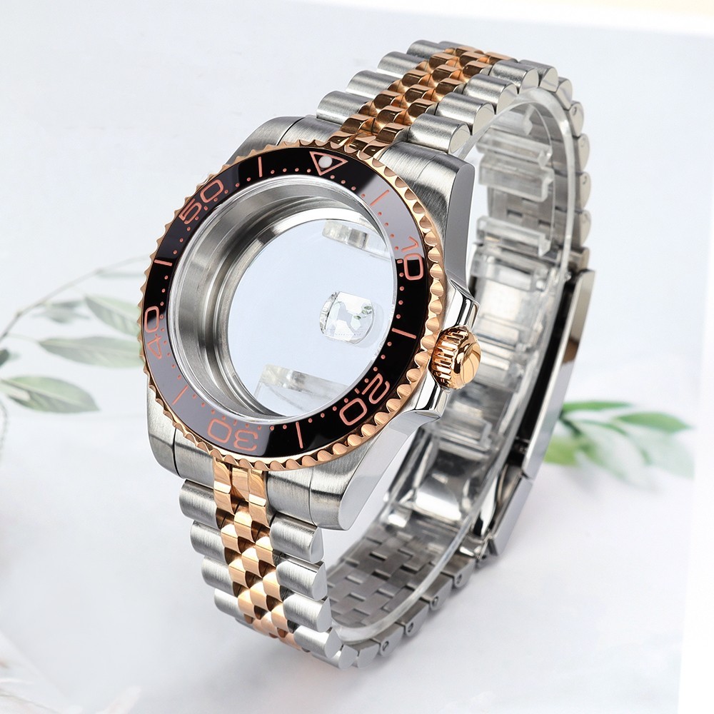 40mm GMT Oyster Perpetual Watch Cases Band Silver Rose Gold For Seiko NH35 NH38