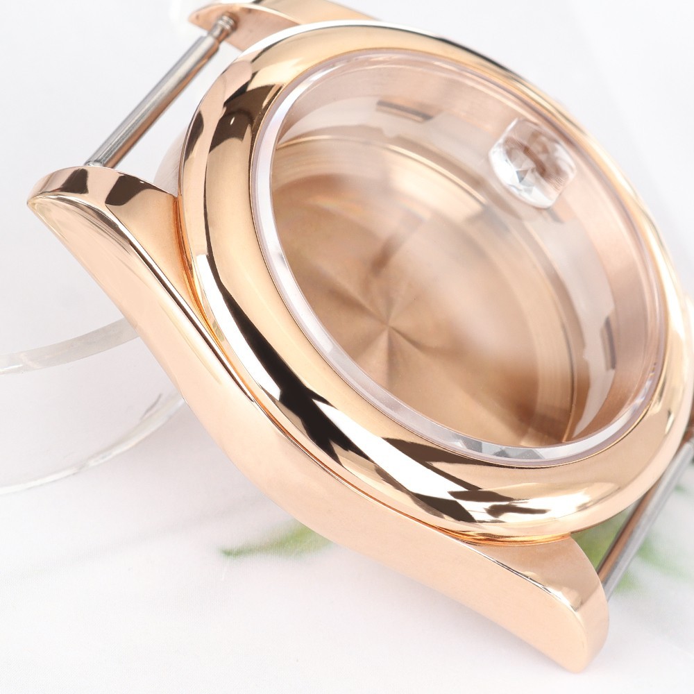 Fluted Bezel Oyster Watch Case 36mm/39mm Rose Gold Sapphire For Seiko NH35 NH36