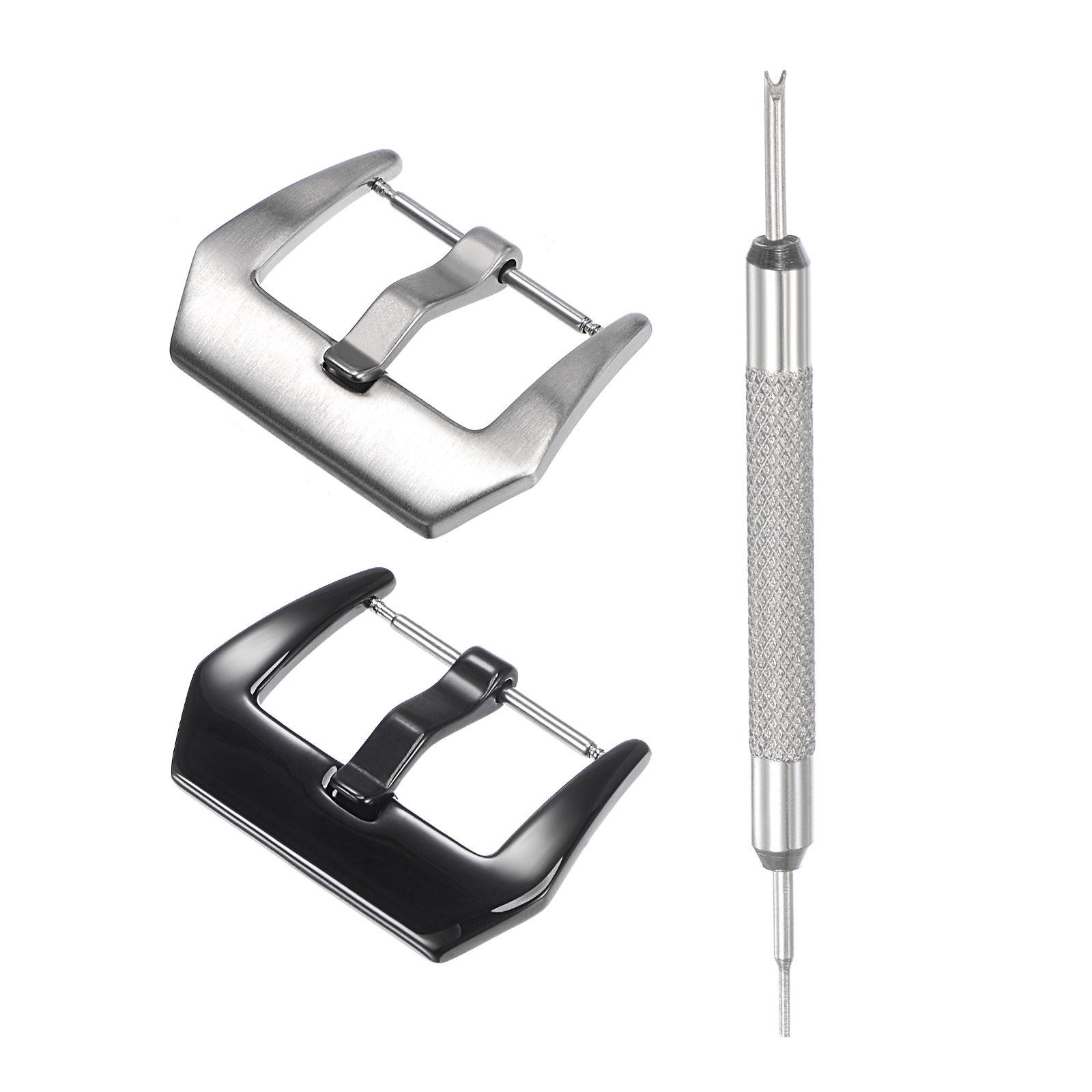 24mm Width, SUS304 Frosted Silver Polished Black Buckle with Spring Bar Remover