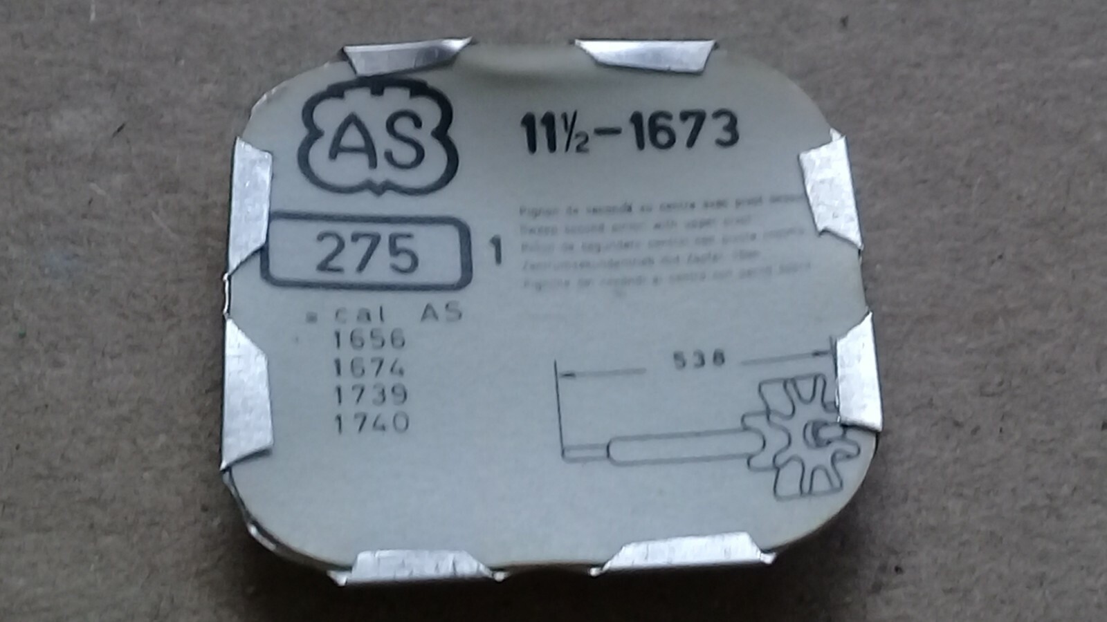 AS Cal. 1673 1656 + – Sweep Second Pinion w/ pivot- Part 275. 11.5”’ (TC852)