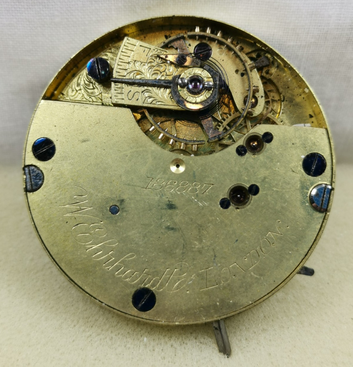 W. Ehrhardt Watch Company London Pocket Watch Movement 41.3 mm Parts/ Repair!