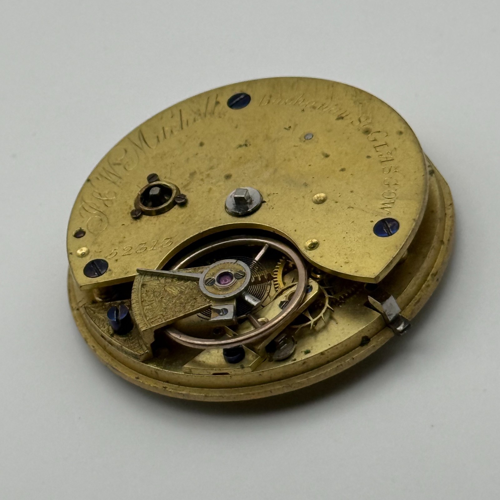 English Lever Pocket Watch Movement – P&W Mitchell Glasgow – Parts / Repair