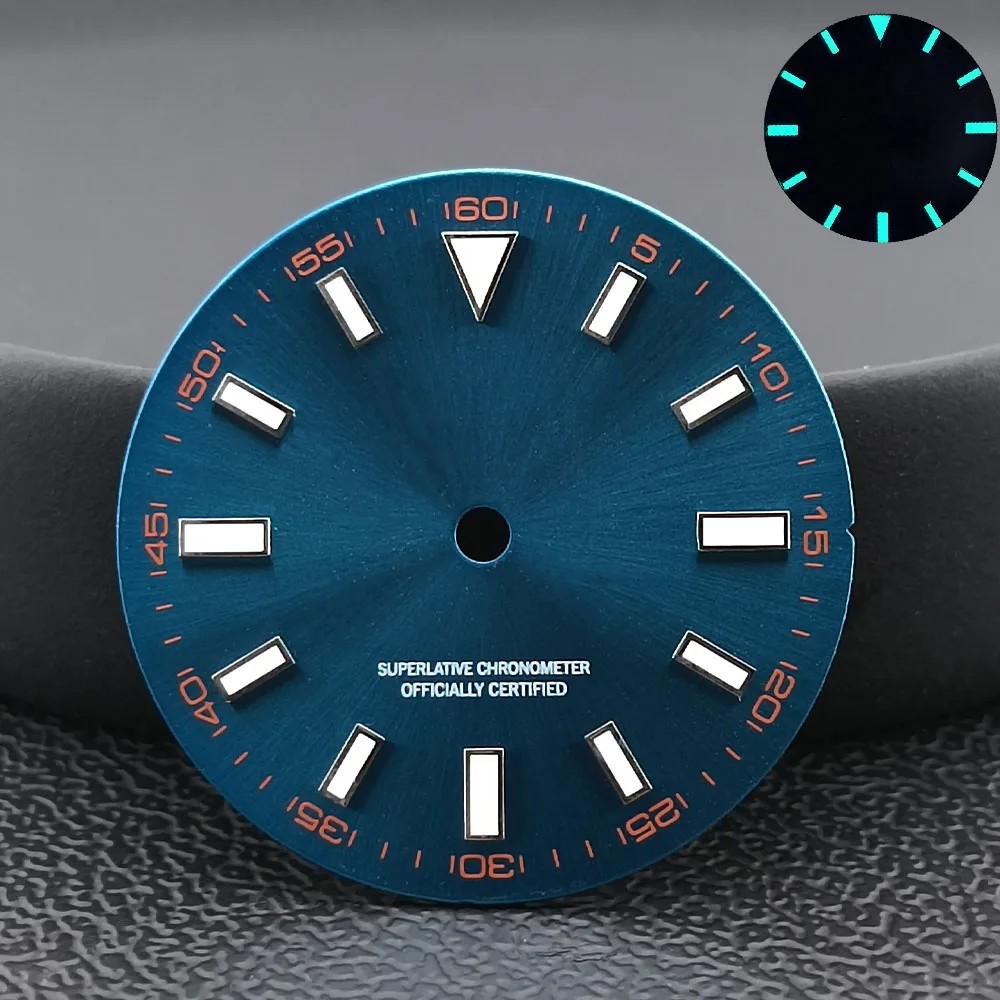 28.5mm Blue Black Watch Dial Green Lume No Date for Nh35 M8215 E2824 Movements