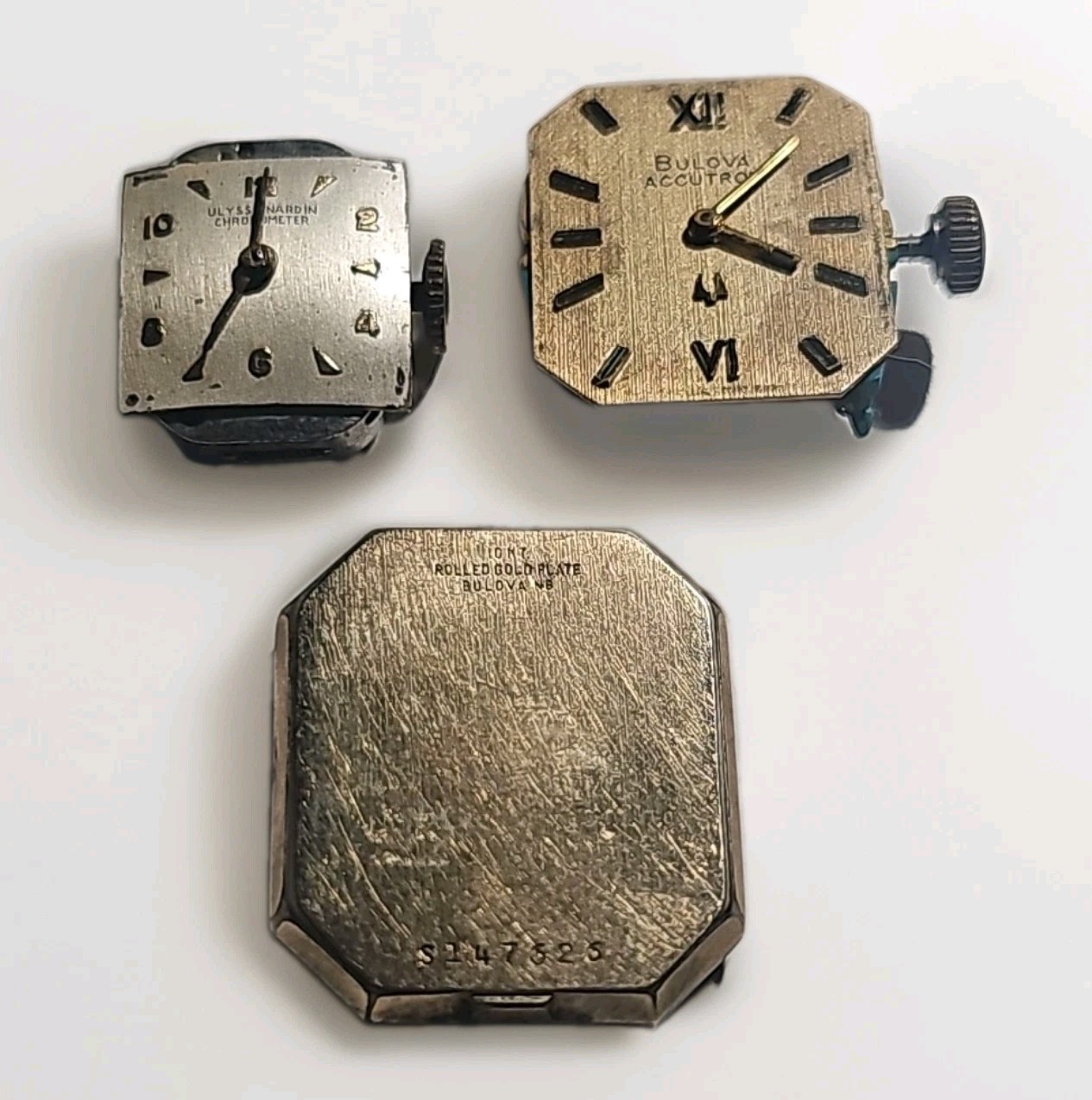 (2) Vintage Bulova Accutron 2210 10k Rolled Gold Plate Case Back & Ulysse Nardin