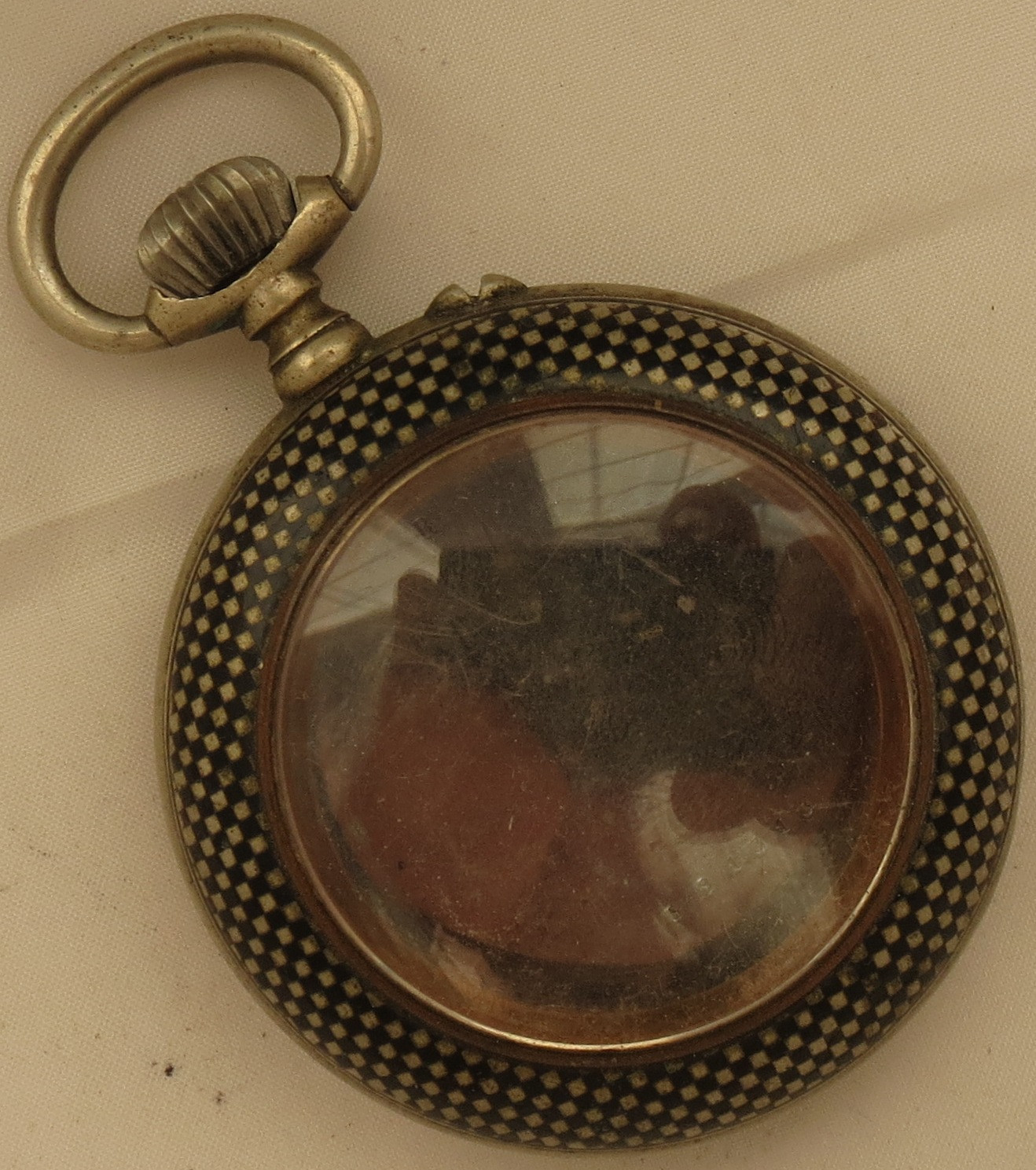 Vintage Pocket Watch Open Face White Metal & Enamel Case 49,5 mm. in diameter