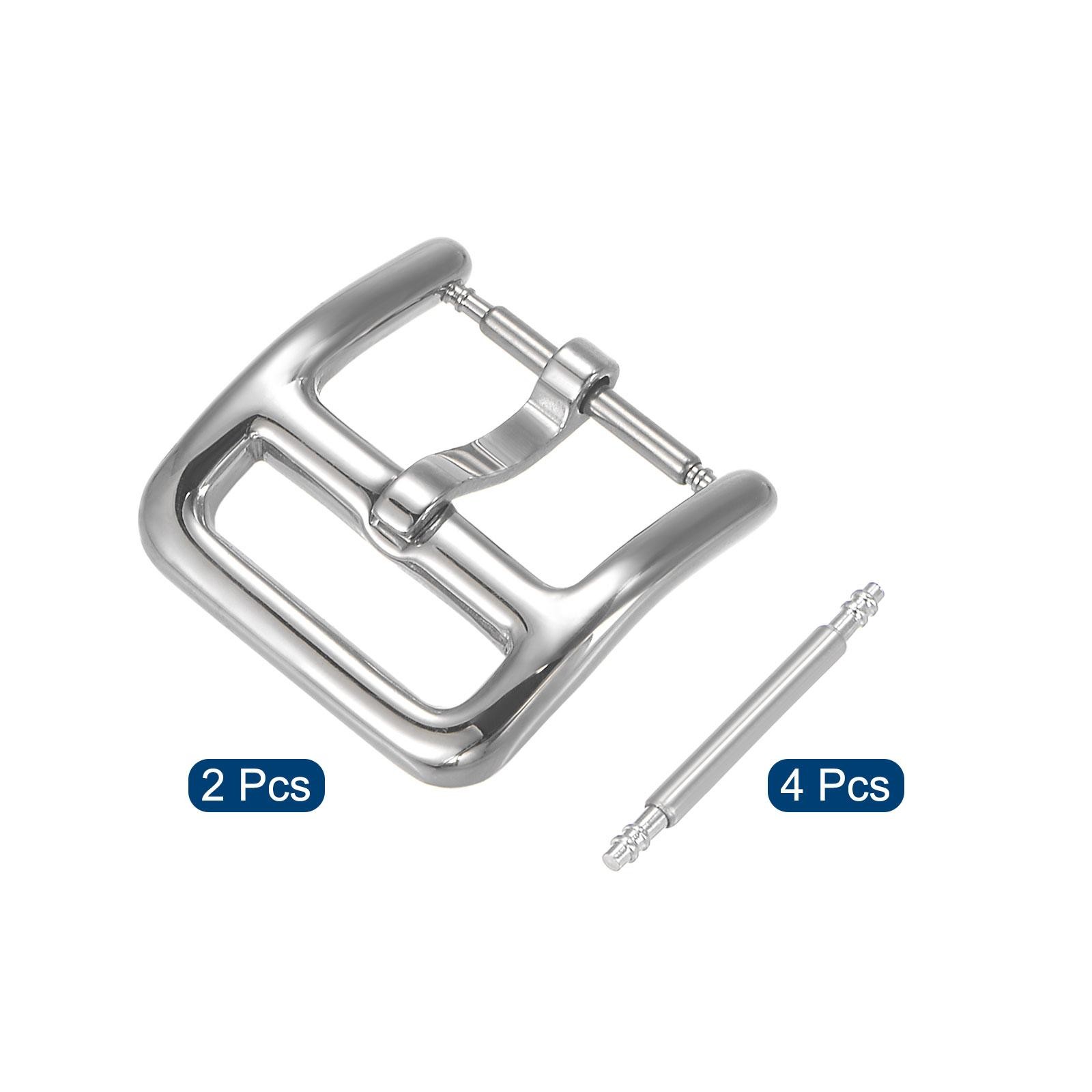 Watch SUS304 2 Pcs Silver Tone Buckle for 14mm Watch Bands with 4Pcs Spring Bar