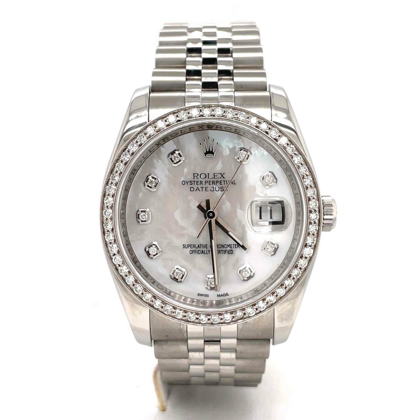 Rolex Datejust 36 mm Custom White MOP Diamond Dial & Bezel Unisex Watch 116234