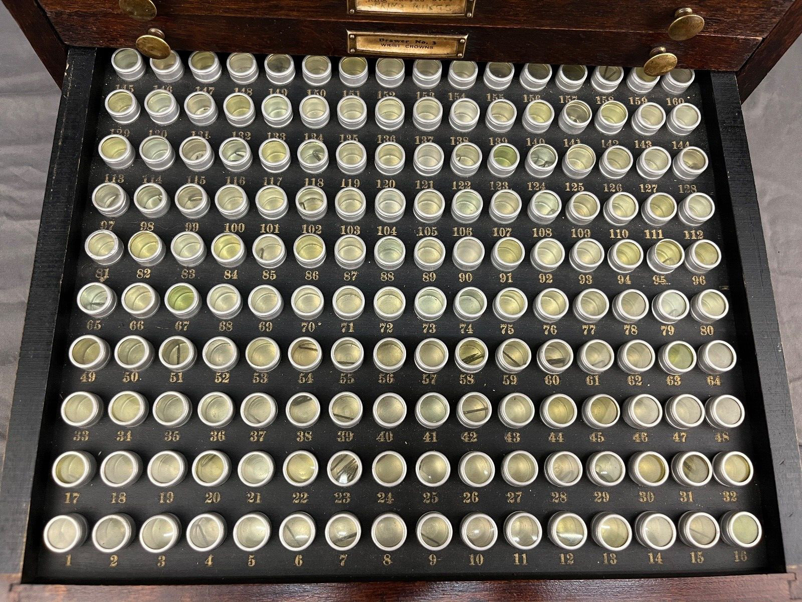Antique Marco Table Top Mahogony Watch Case 10 Drawers and 1540 Slots + Parts