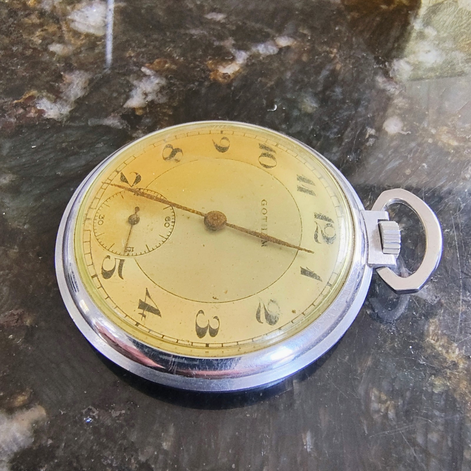 ​Vintage Gotham Mechanical Pocket Watch – Swiss Movement – Running – Patina Dial