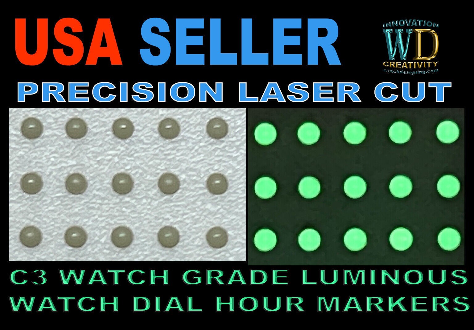 Watch Dial Hour Markers C3 WATCH GRADE 12 round pieces 1.5mm Numerals Dots Bars