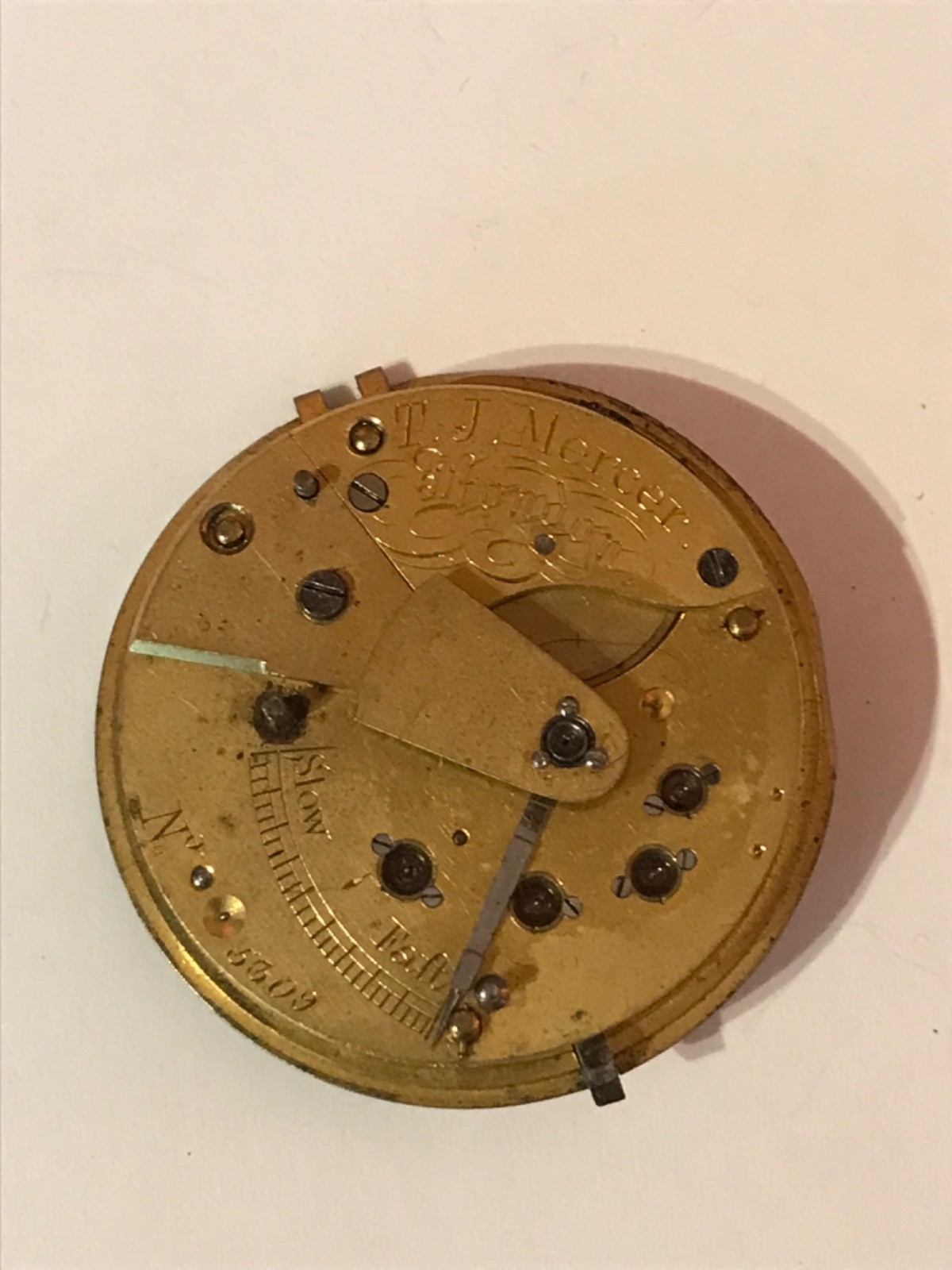 Antique T J Mercer London Pocket Watch Fusee Part Movement 47mm Diameter