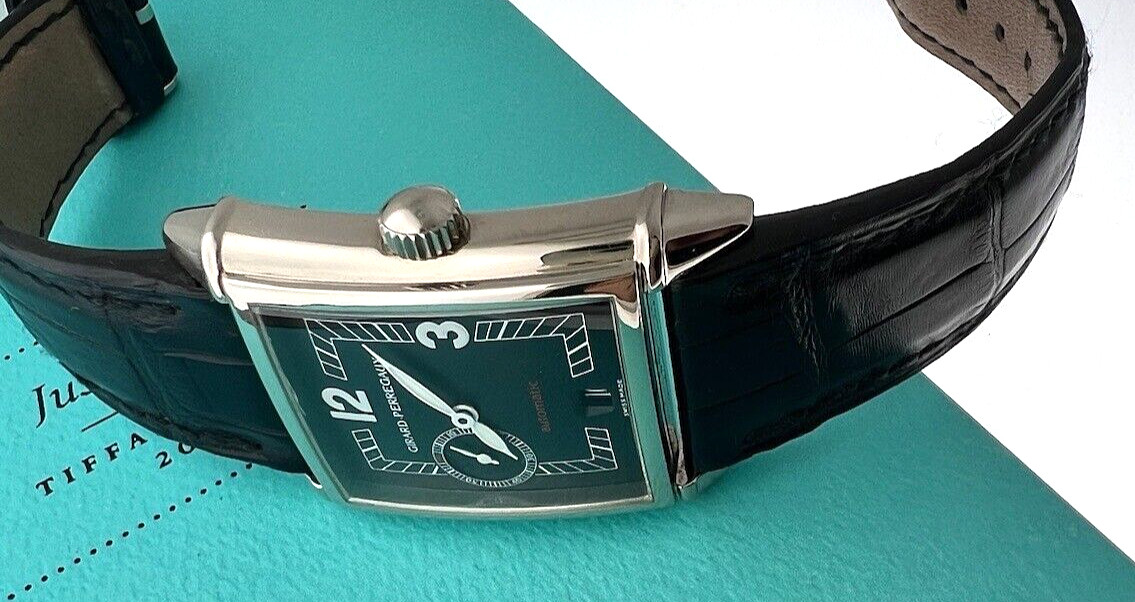 Girard Perregaux Watch 1945 Vintage 18k White Gold Ref 2596 Black Dial Art Deco