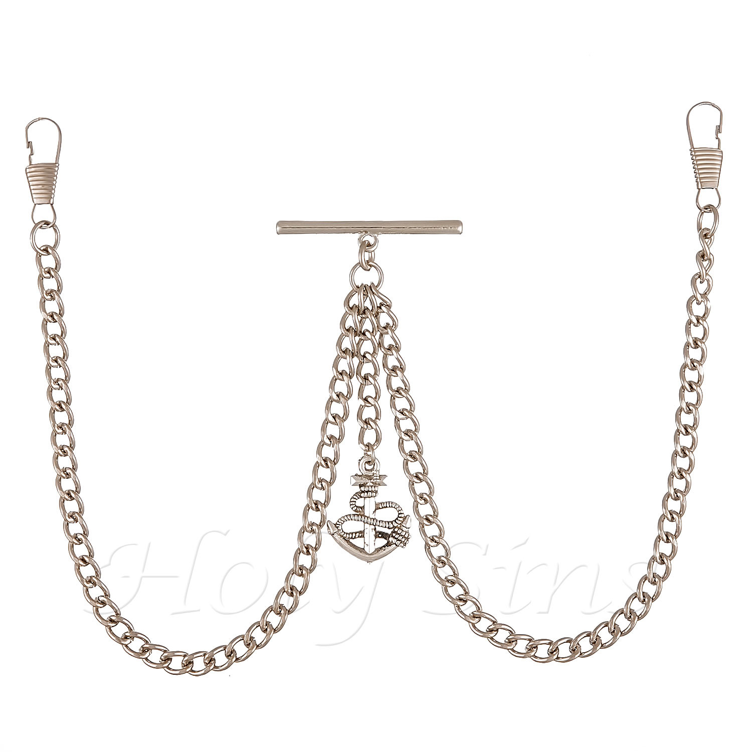 Peaky Blinders Silver Colour Double Albert Pocket Watch Chain / Anchor Pendant