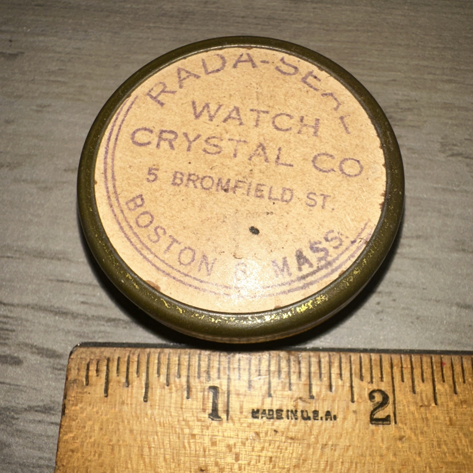Vintage Rada-seal Watch Crystal Co. Movement Tin Boston Ma.