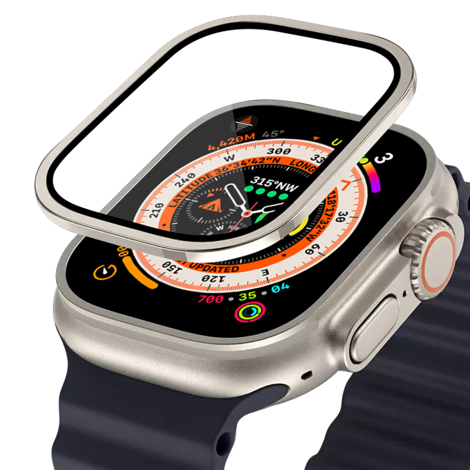 Metal Bumper+Tempered Glass For Apple Watch Ultra49mm Screen Protector Full Film