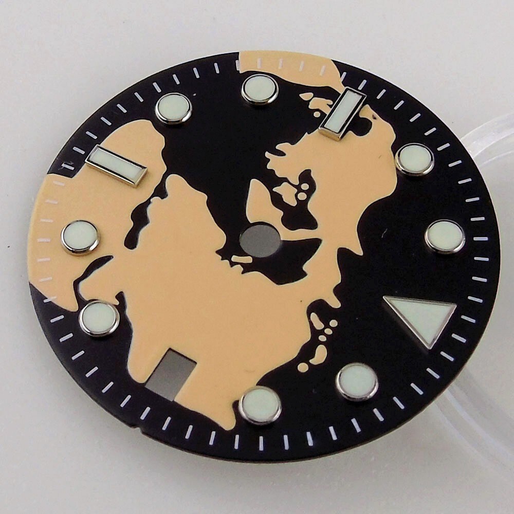 FOR Bliger 29mm Map Pattern Watch Dial Fit NH34 NH35 GMT Auto Movement Date Lume