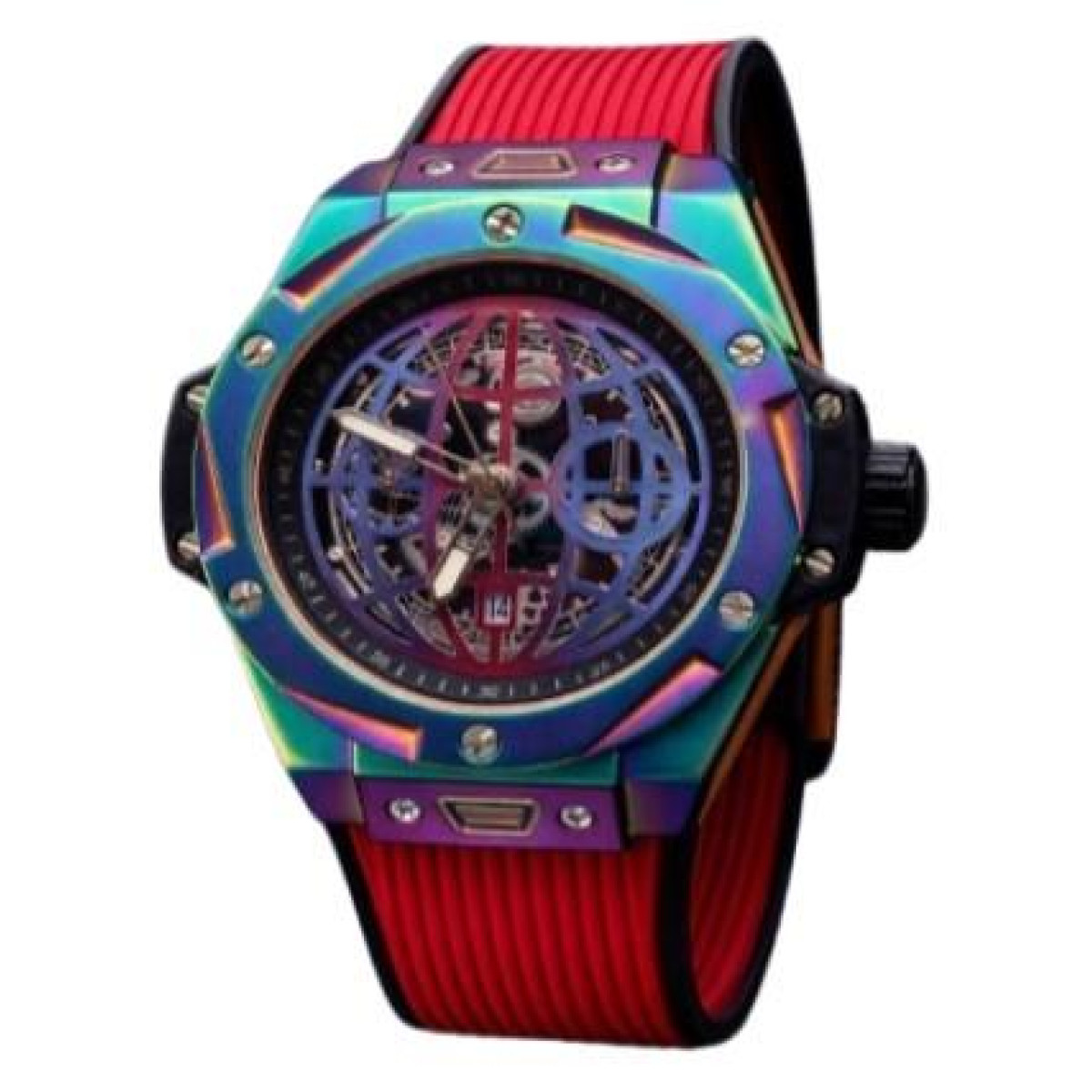 Watch Mens Analogue Dated Dial Red Rubber Strap Formal Lightweight Slim Gift 1Yr