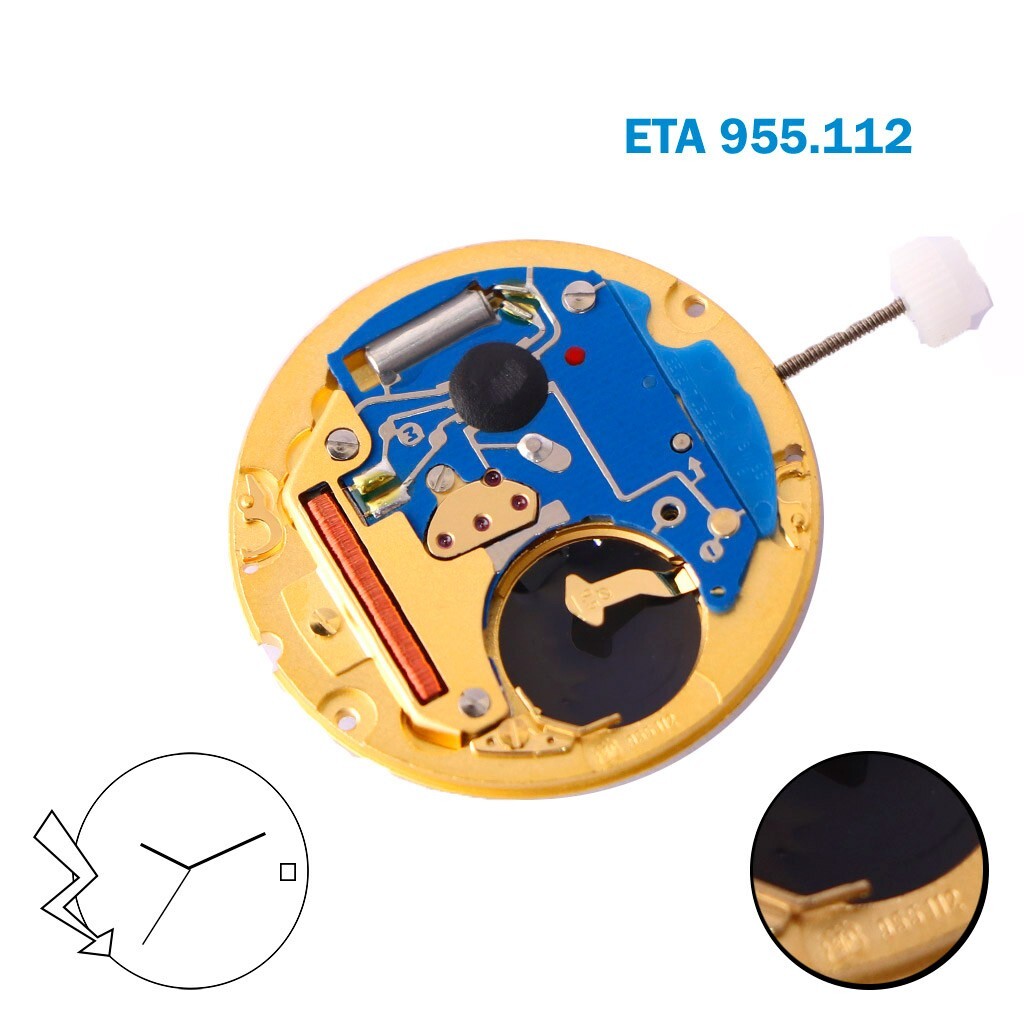 ETA 955.112 Swiss Made Movement Gray Date Disk at 3, Height 1