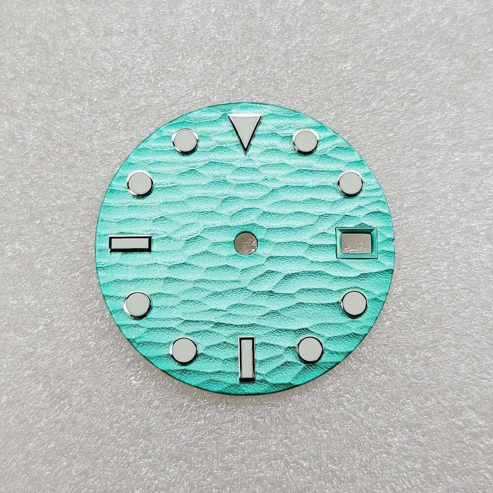 New 28.5MM Sea Waves Luminous Metallic Watch Dial Date for NH35/36