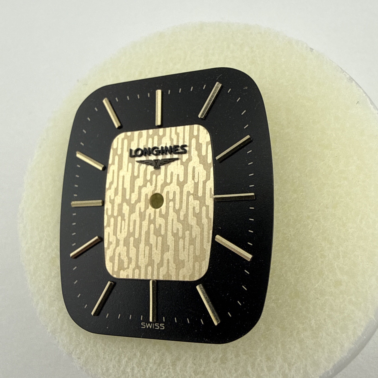 Longines Rectangle Gold & Black Textured Vintage Watch Dial 24mm X 27mm