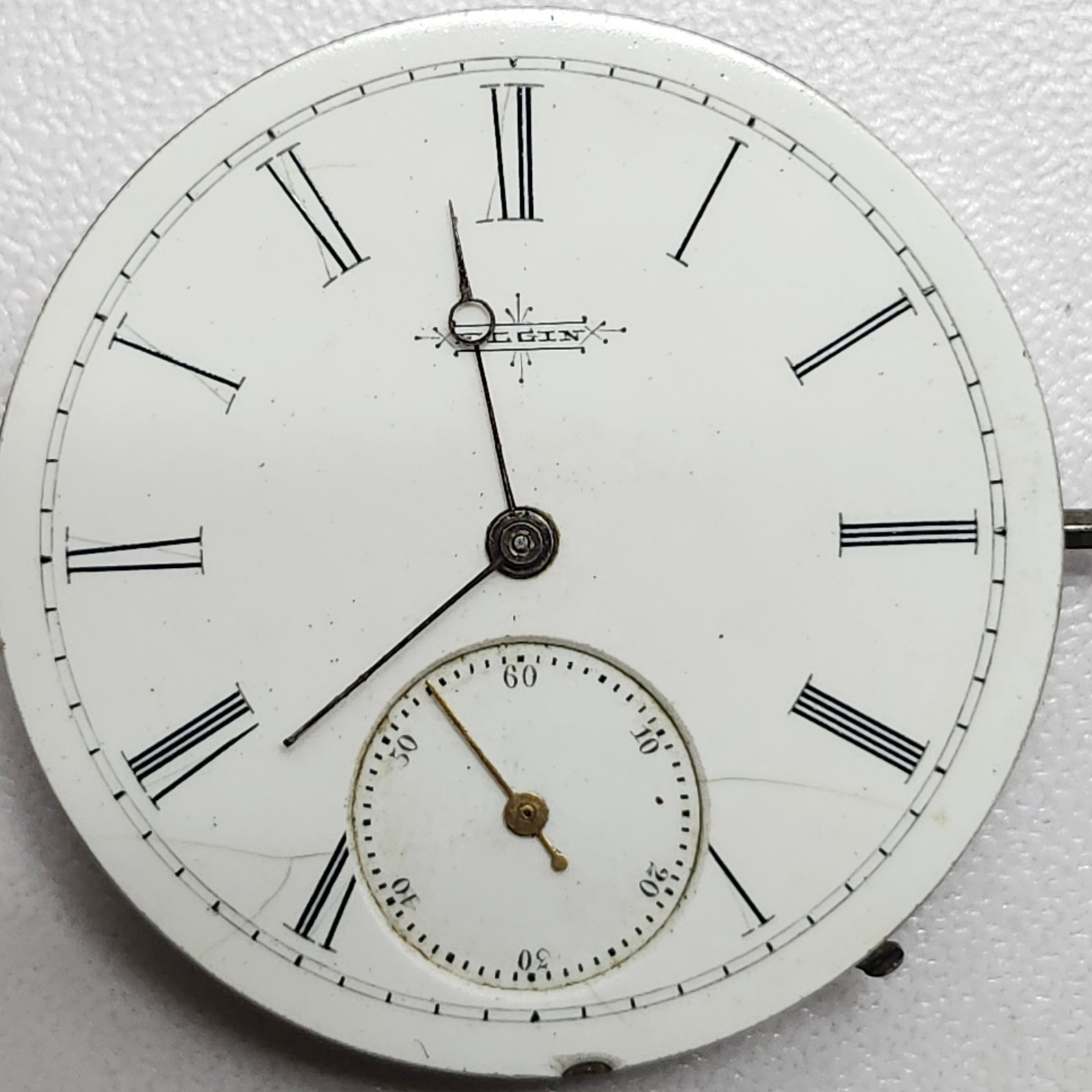Elgin 12s Pocket Watch Movement – 15J Adjusted – Gilt Finish -for PARTS OR REPAI