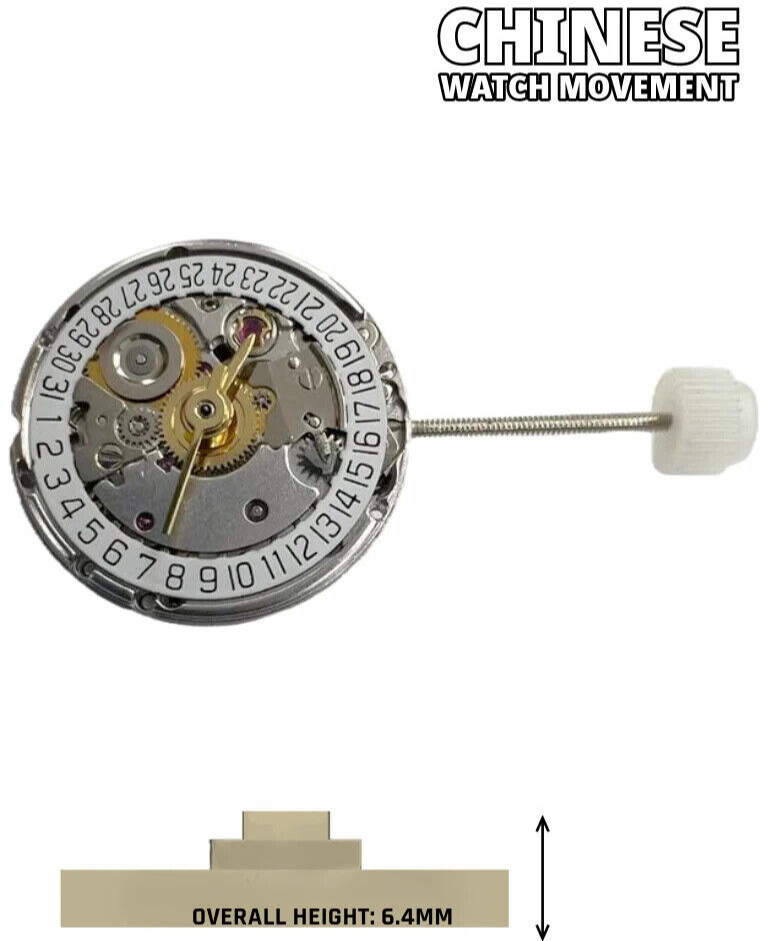 Chinese Movement 2671 Automatic Date at 6:00,Overall Height 6.4mm