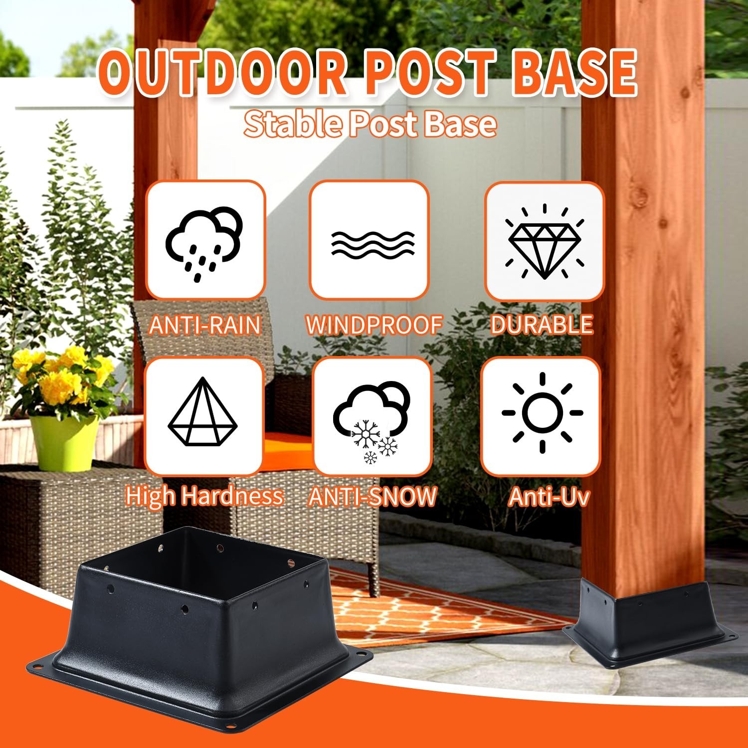 4″ x 4″ Post Base, 1 Pcs Post Brackets Inner Size 3.9″x3.9″ Wood Fence Post A…