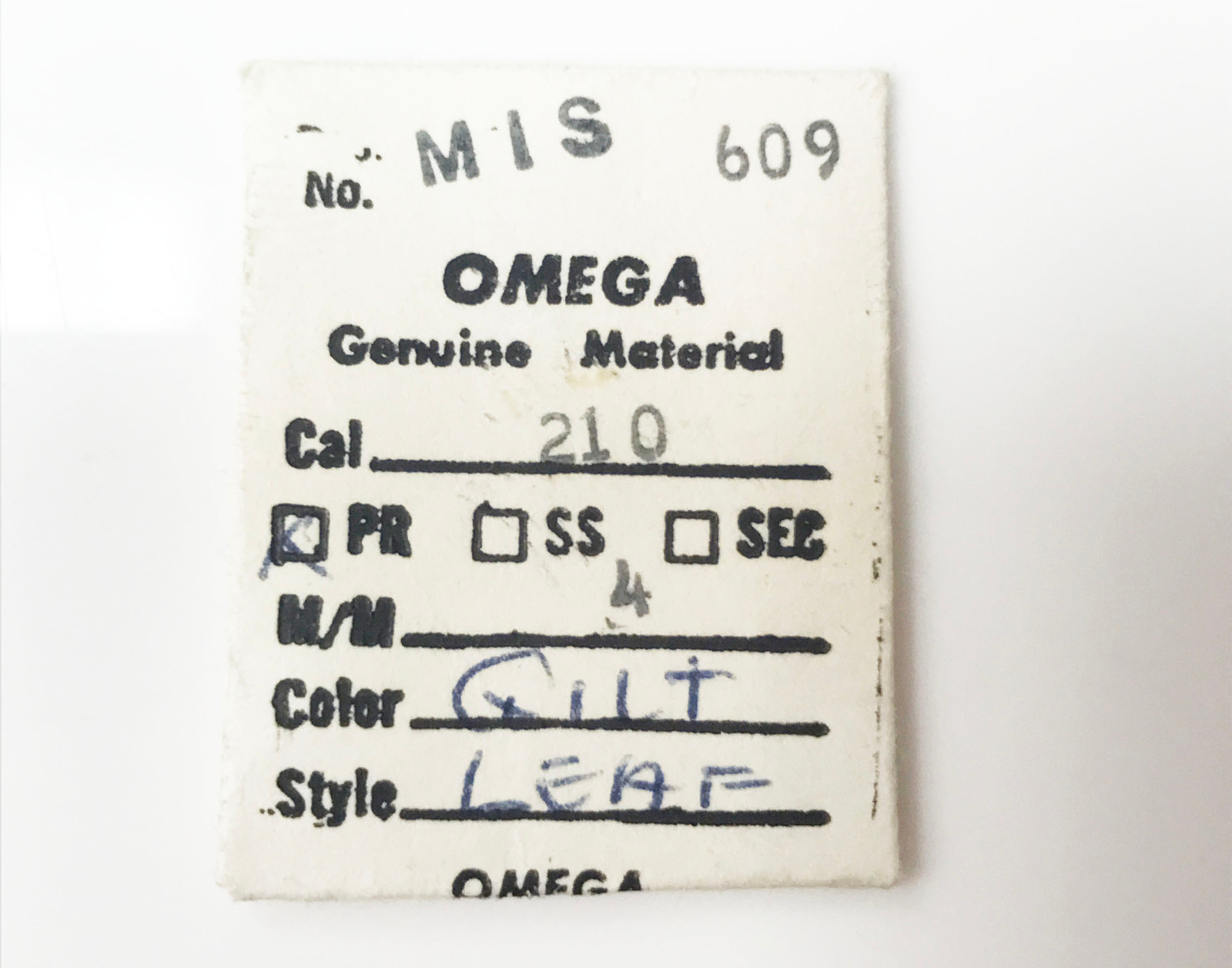 OMEGA GENUINE GOLD TONE CAL 210 4MM LEAF STYLE MIS 609 HOUR & MINUTE HANDS