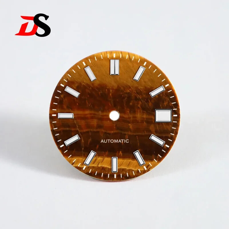 DS Natural Yellow Tiger’s Eye Stone Mod Dial NH35 Blue Lume Support Custom Logo