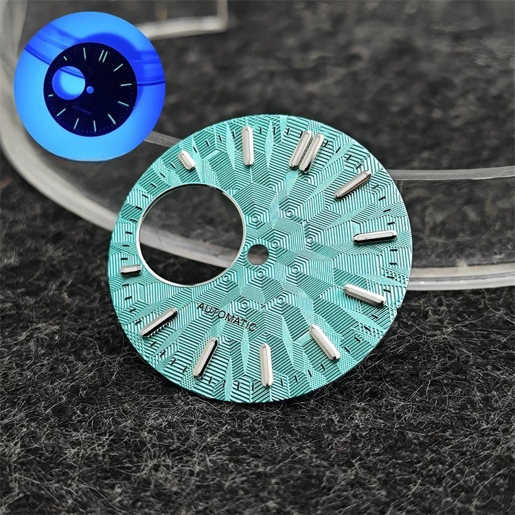 28.5mm Automatic Dial Green Lume Open Heart Fit Mod Watch Part