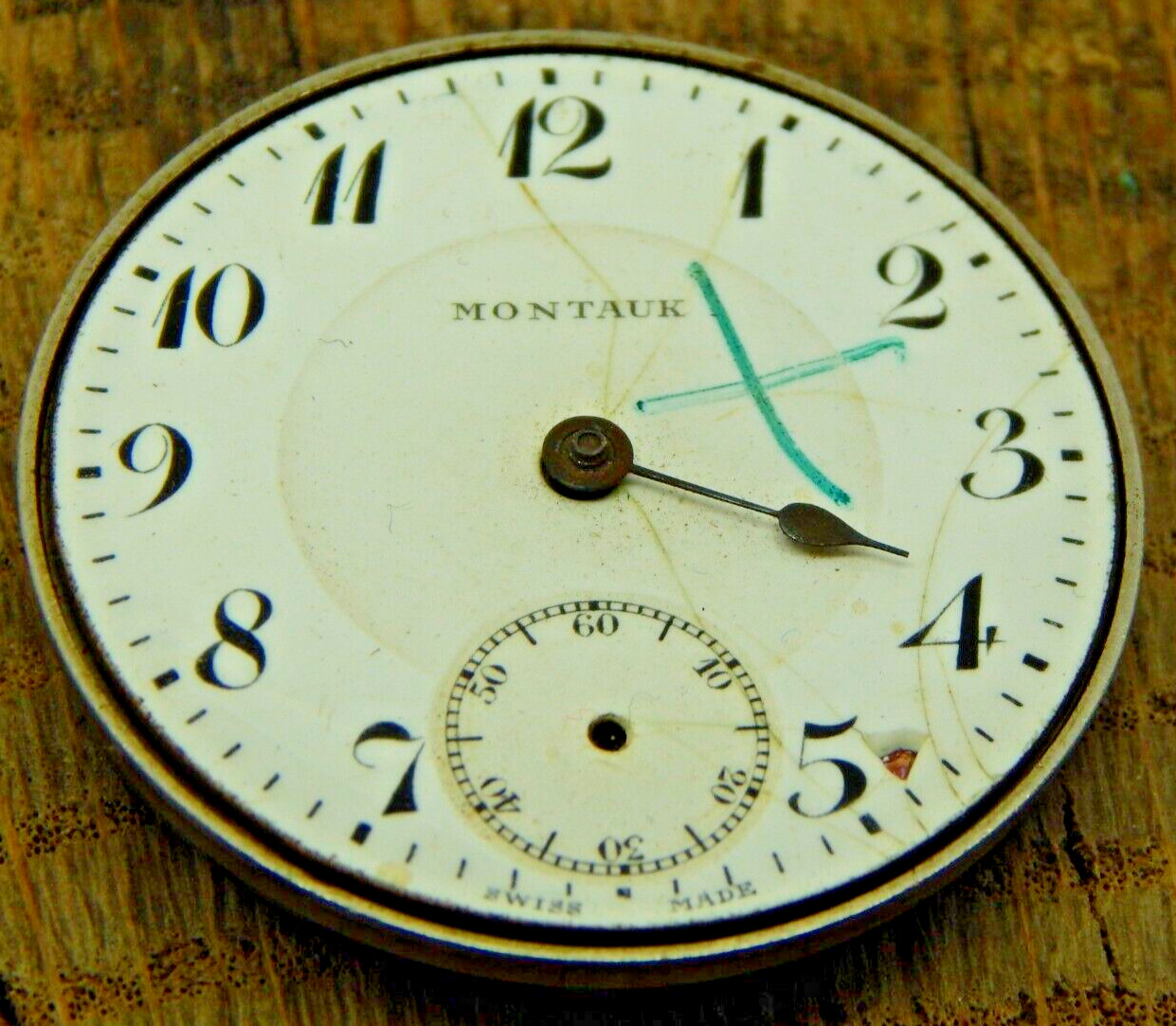 Antique Vintage Pocket watch movement Montauk WC Swiss 15j 2adj 37.6mm Openface