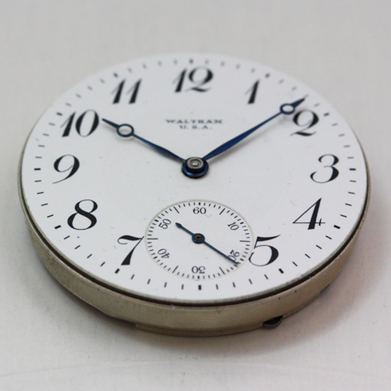Waltham Grade 625 Model 1908 16 Size Pocket Watch Movement & Enamel Dial ca 1917