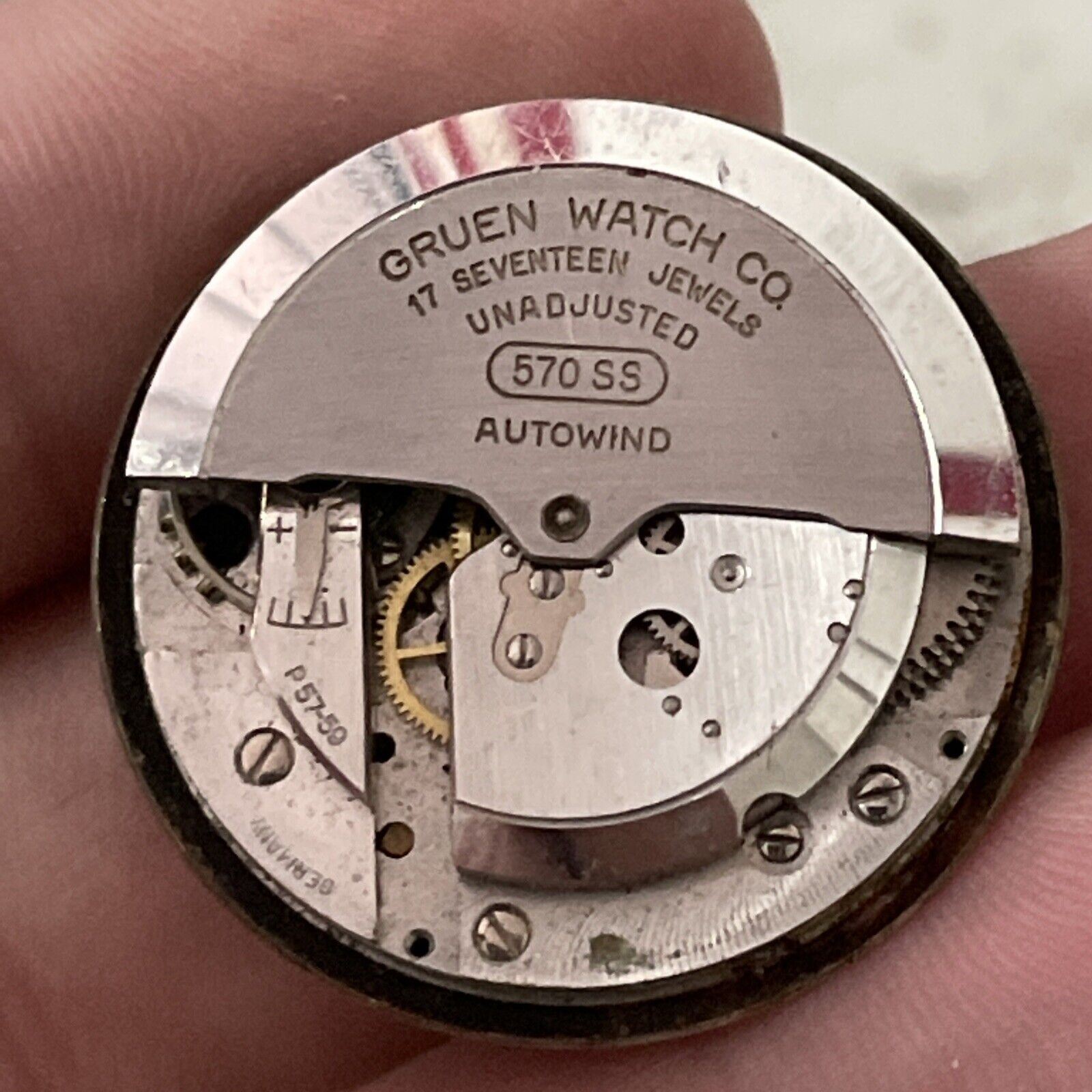 Vintage Gruen Watch Co. Unadjusted Seventeen Jewel Movement And Face PARTS