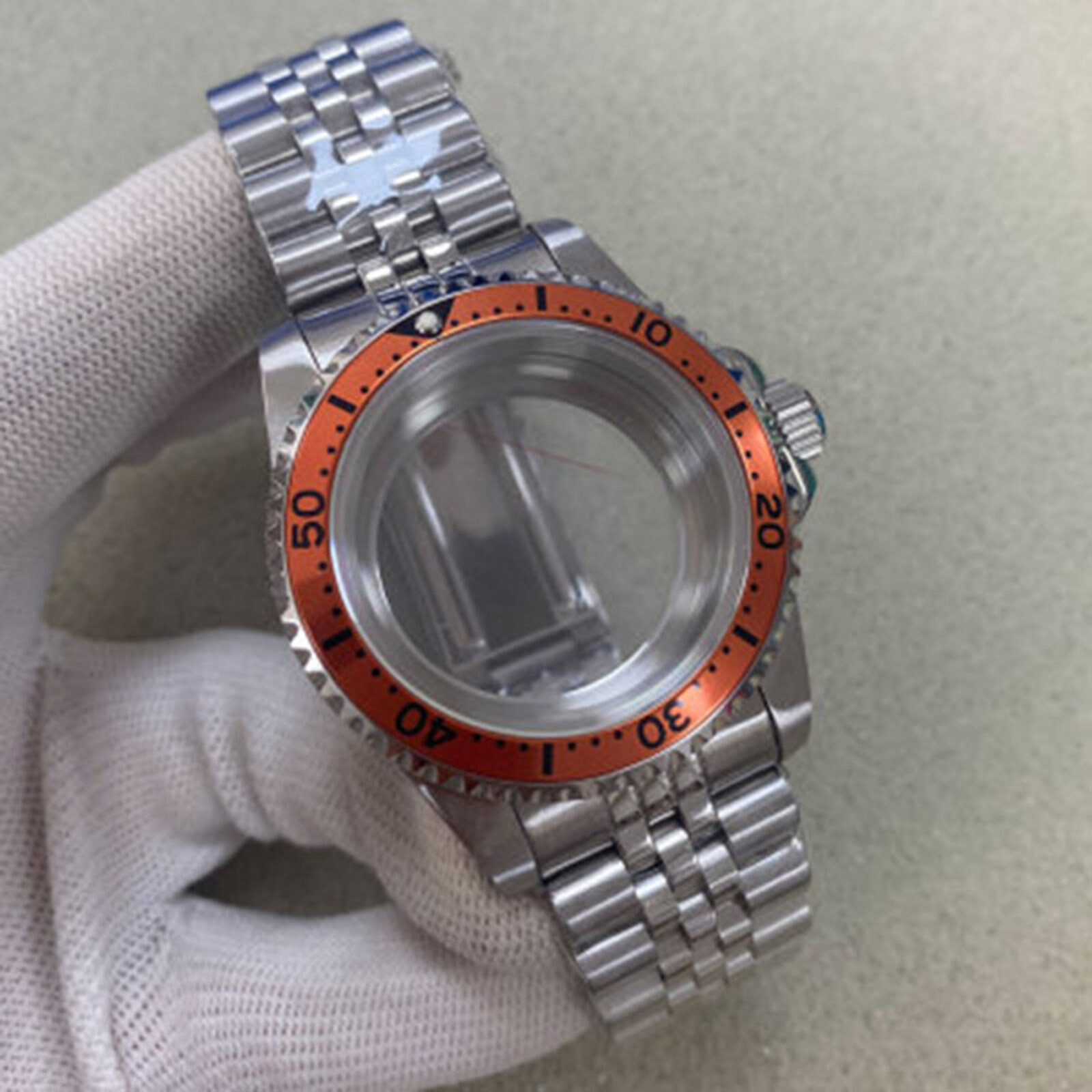 For NH35 Movement Steel Watch Case+Vintage Flat Glass Bottom+Five Baht Strap